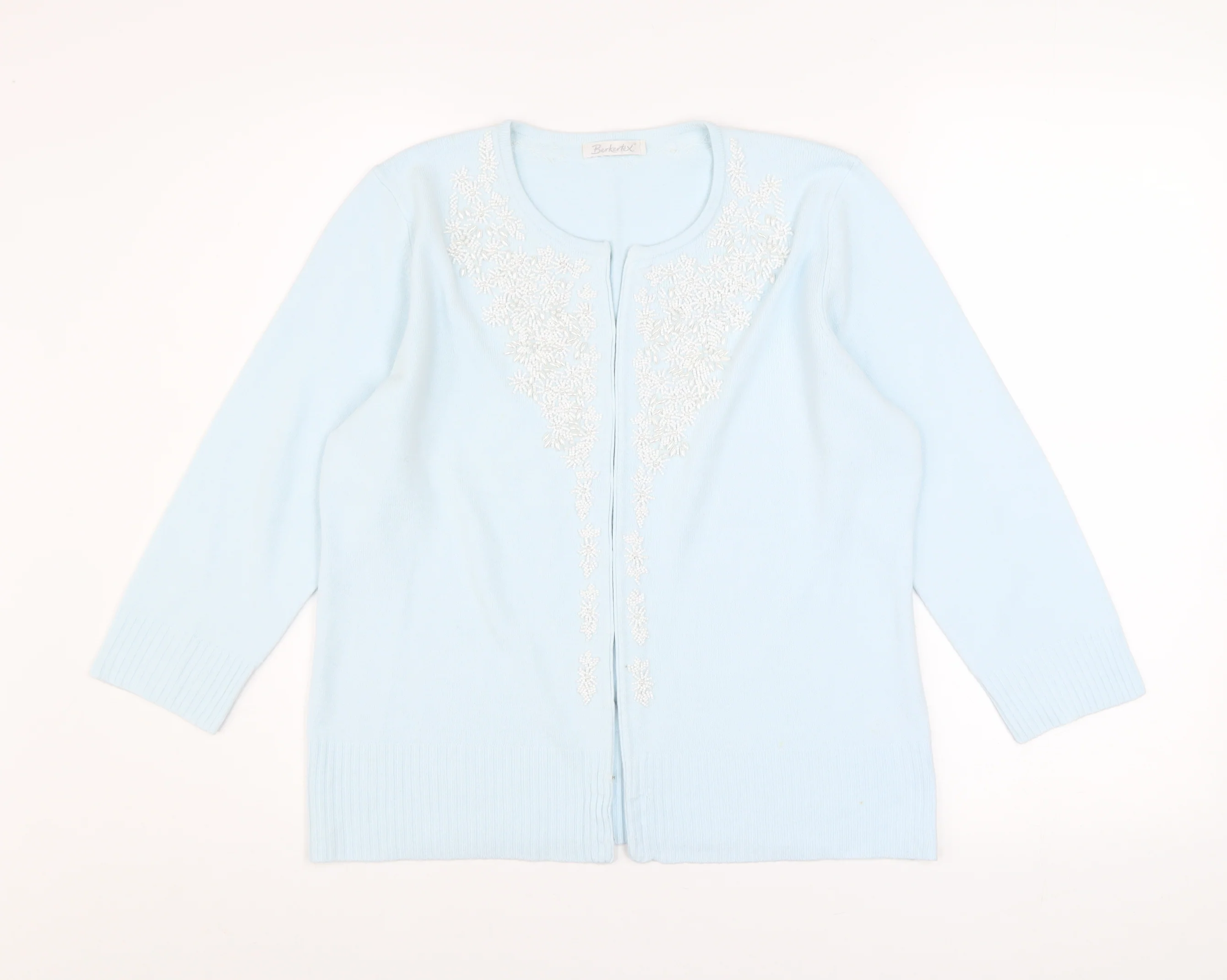 Berkertex Women's Blue Beaded Long Sleeve Cardigan Size 14