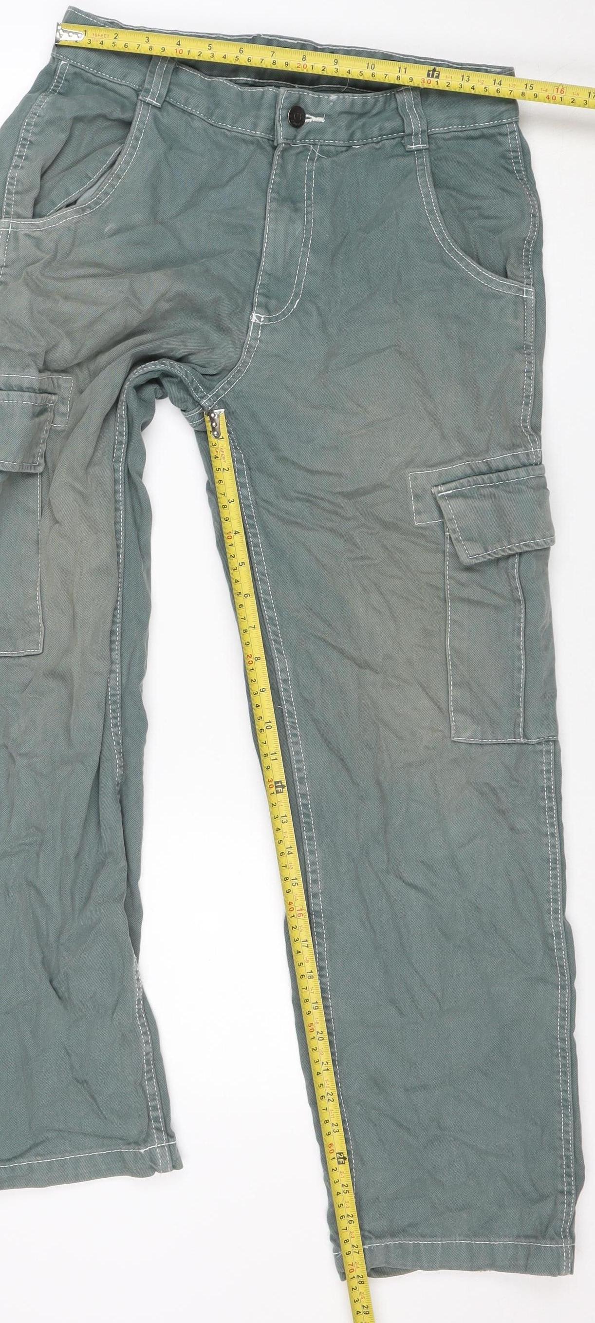 Bershka Men’s Green Wide-Leg Cargo Jeans Size 30 - Image 2