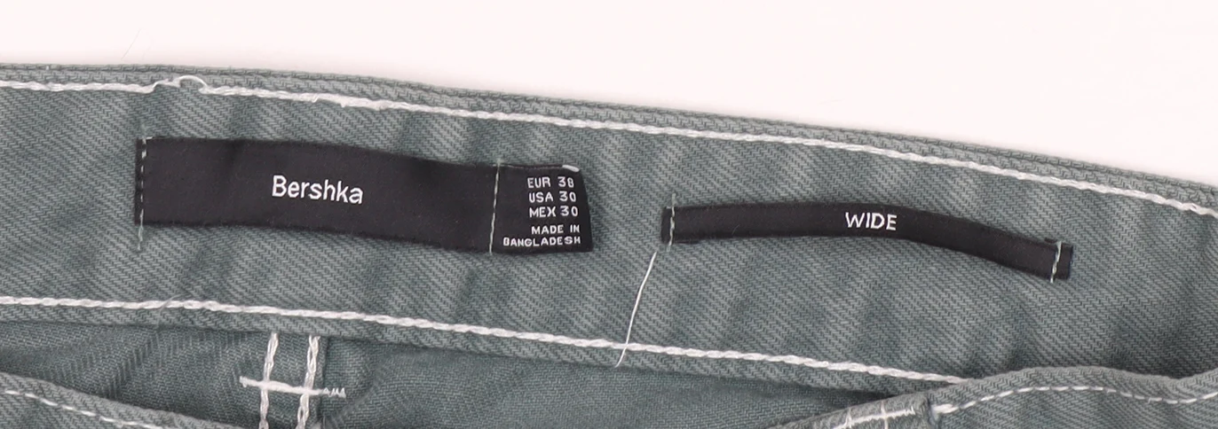 Bershka Men’s Green Wide-Leg Cargo Jeans Size 30 - Image 4