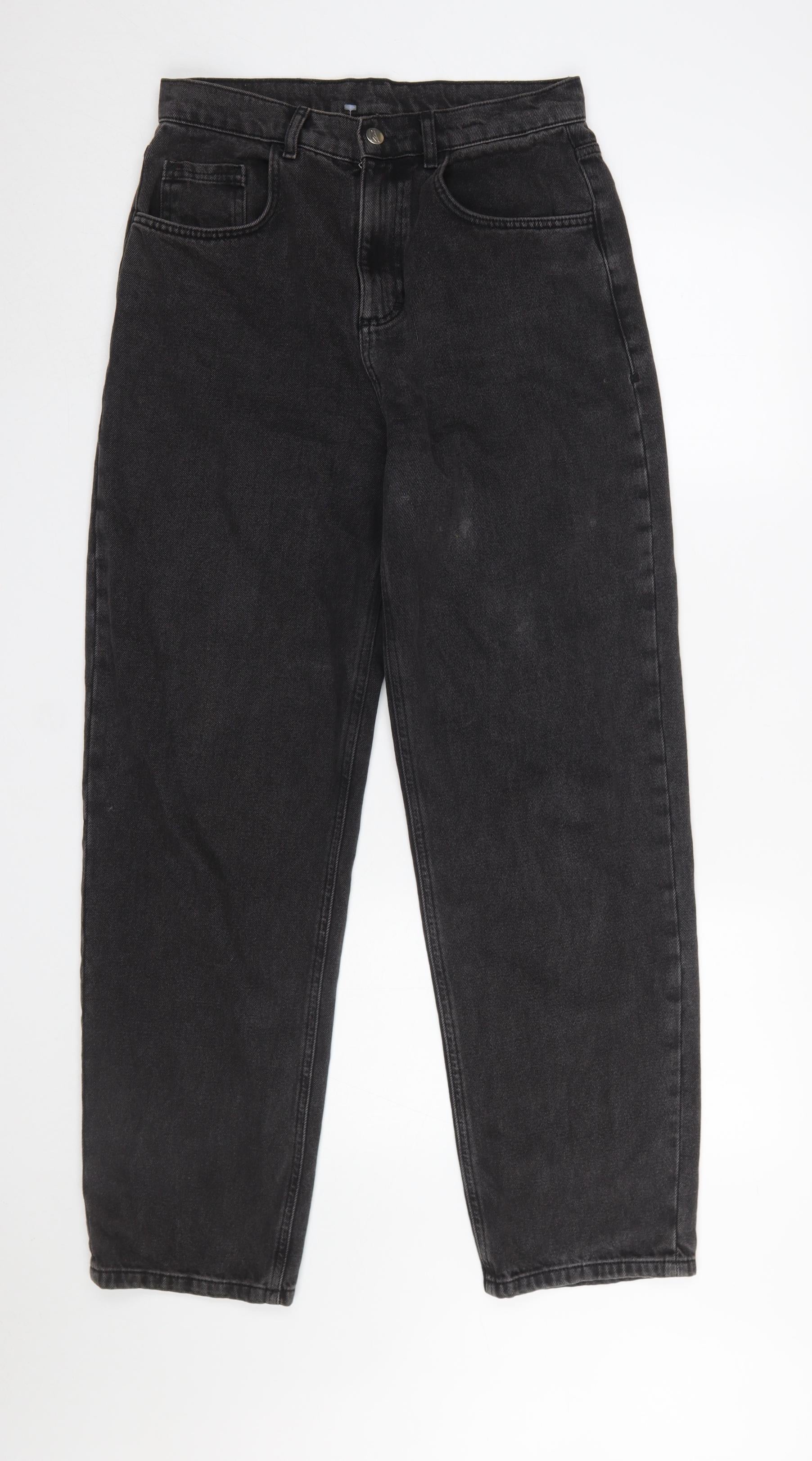 Bershka Men's Black Straight Fit High Rise Jeans 28W Regular Denim