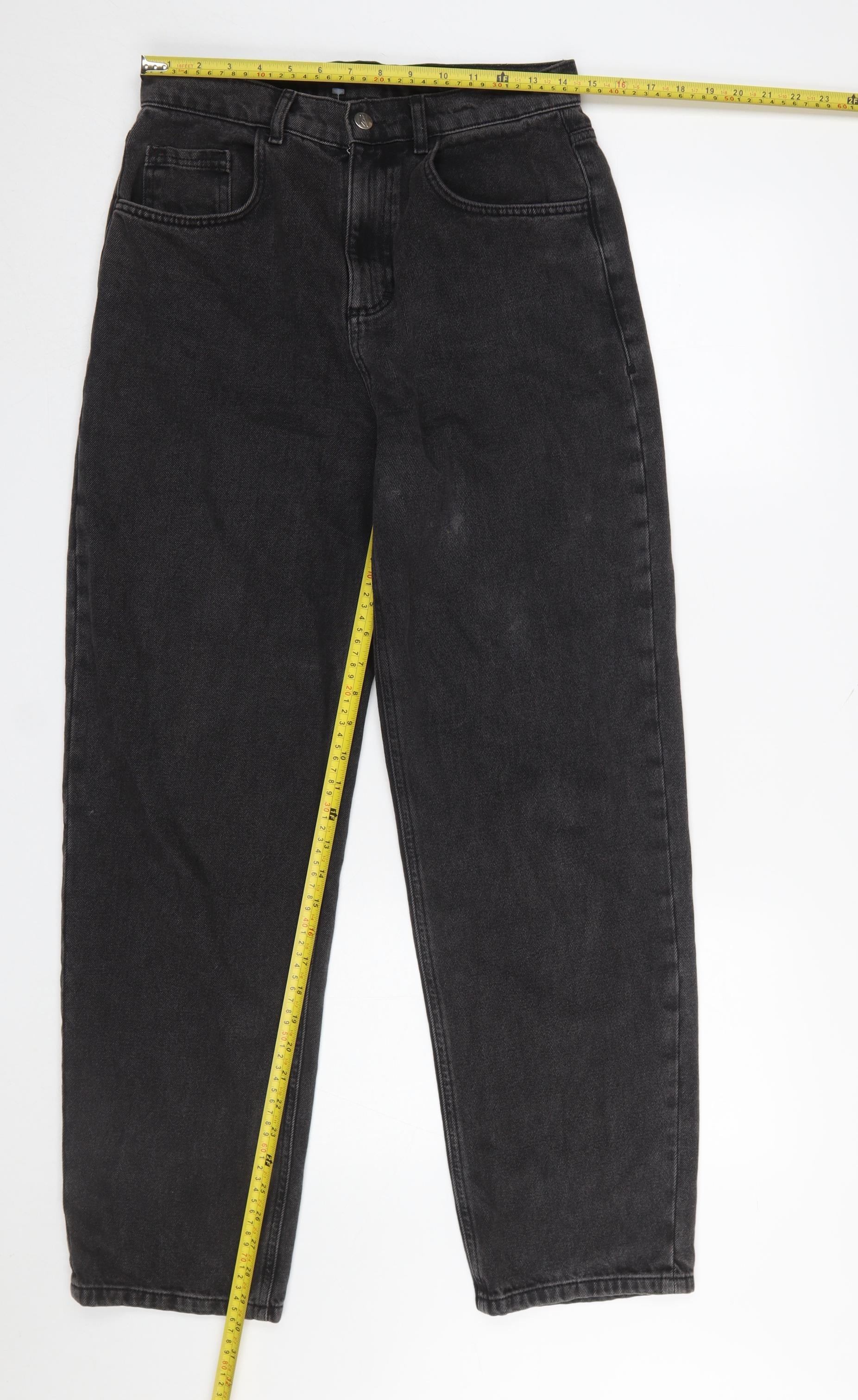Bershka Men's Black Straight Fit High Rise Jeans 28W Regular Denim - Image 2