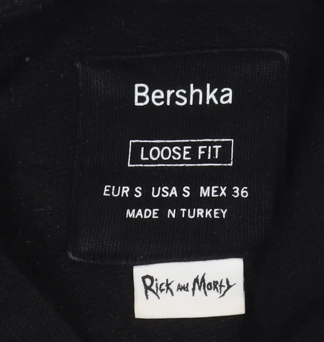 Bershka Rick and Morty Men's Black Pullover Hoodie Size S Loose Fit - Image 4