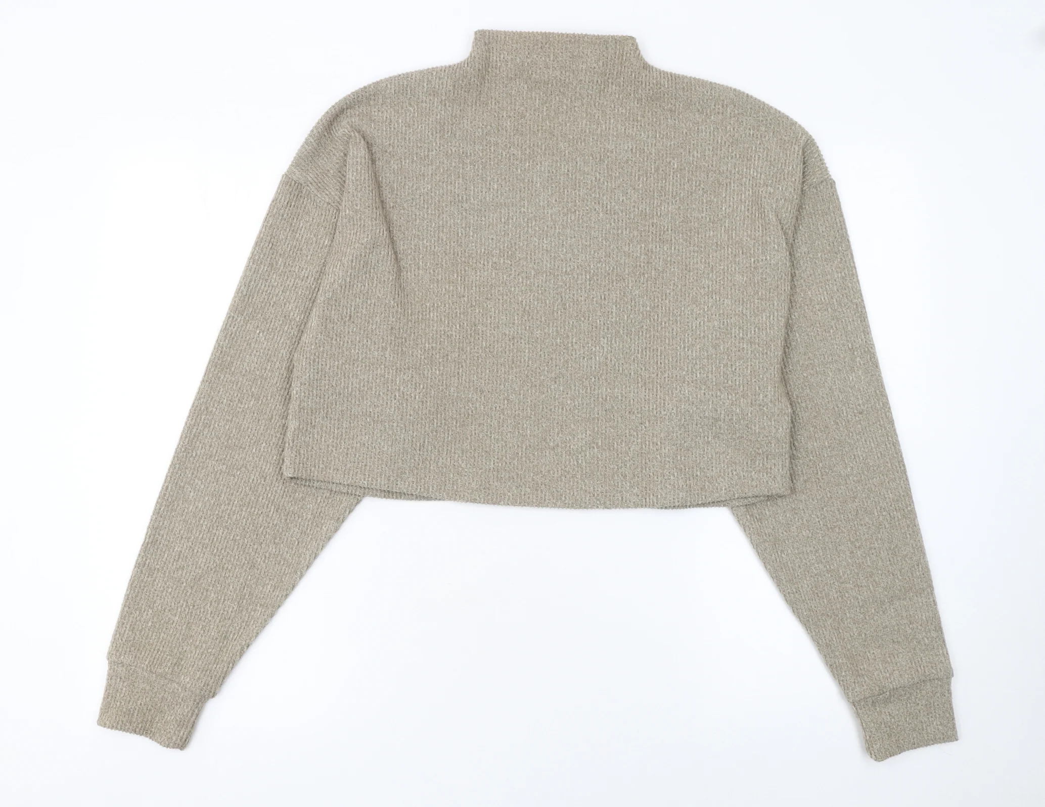 Bershka Women Beige Mock Neck Knit Pullover Jumper Size 12