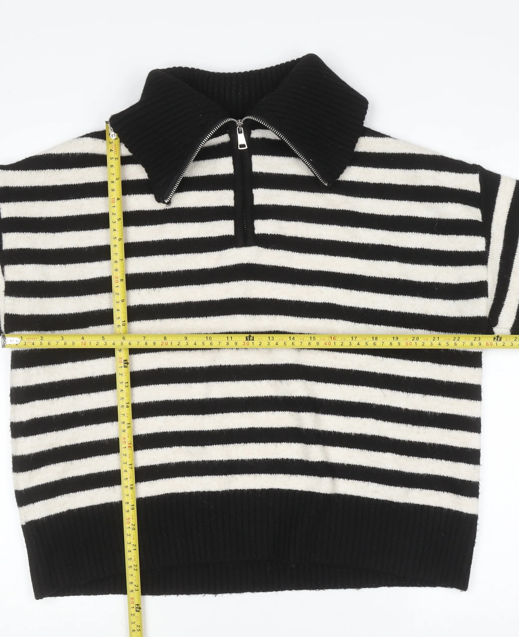 Bershka Women Black Striped Collared 1/4 Zip Knit Jumper Size 12 - Image 2
