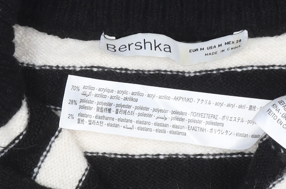 Bershka Women Black Striped Collared 1/4 Zip Knit Jumper Size 12 - Image 4