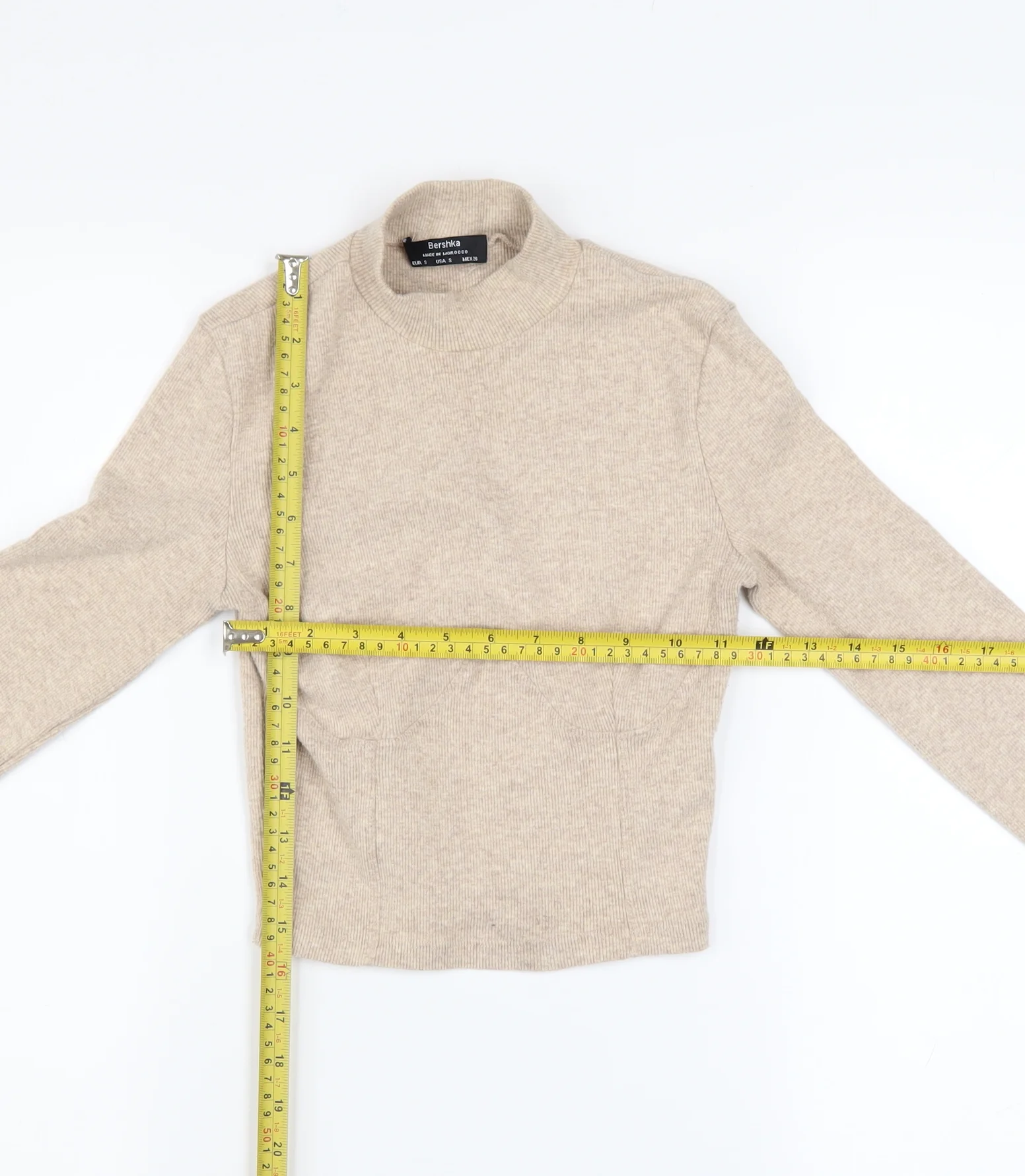 Bershka Women’s Beige Mock Neck Slim Fit Knit Jumper Size 8 - Image 2