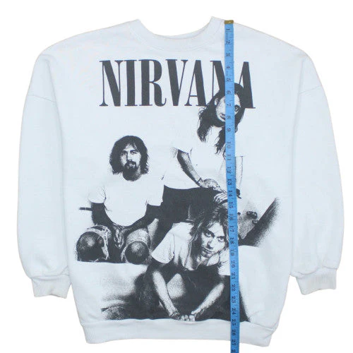 Bershka Women White Nirvana Graphic Print Pullover Sweatshirt Size S - Image 3