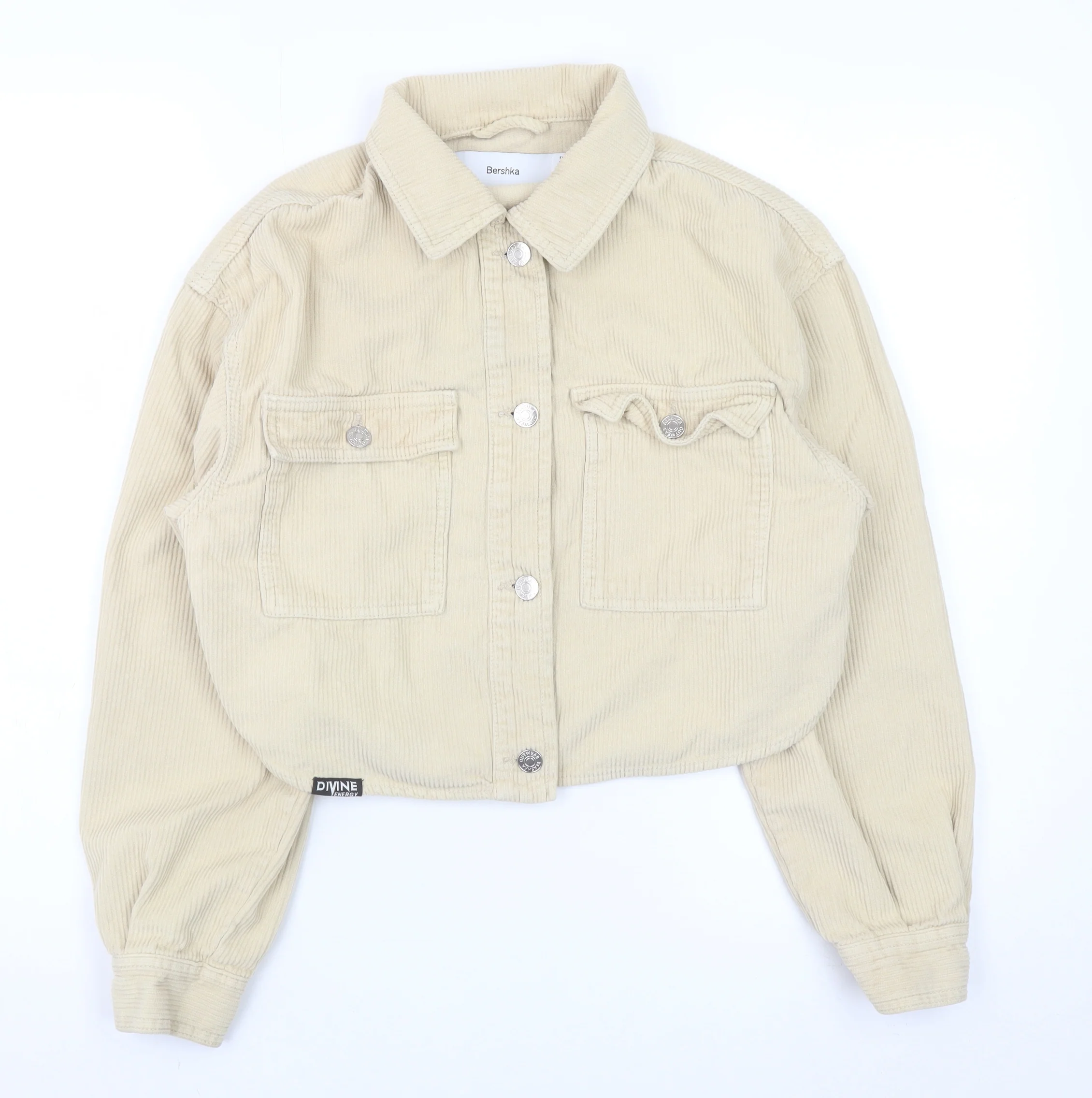 Bershka Womens Beige Corduroy Cropped Jacket XS