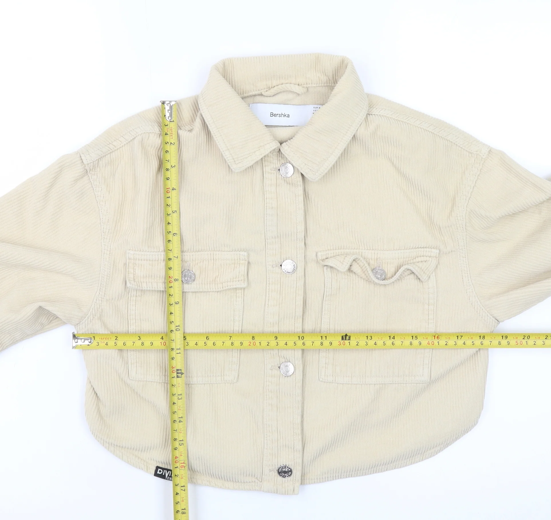 Bershka Womens Beige Corduroy Cropped Jacket XS - Image 2