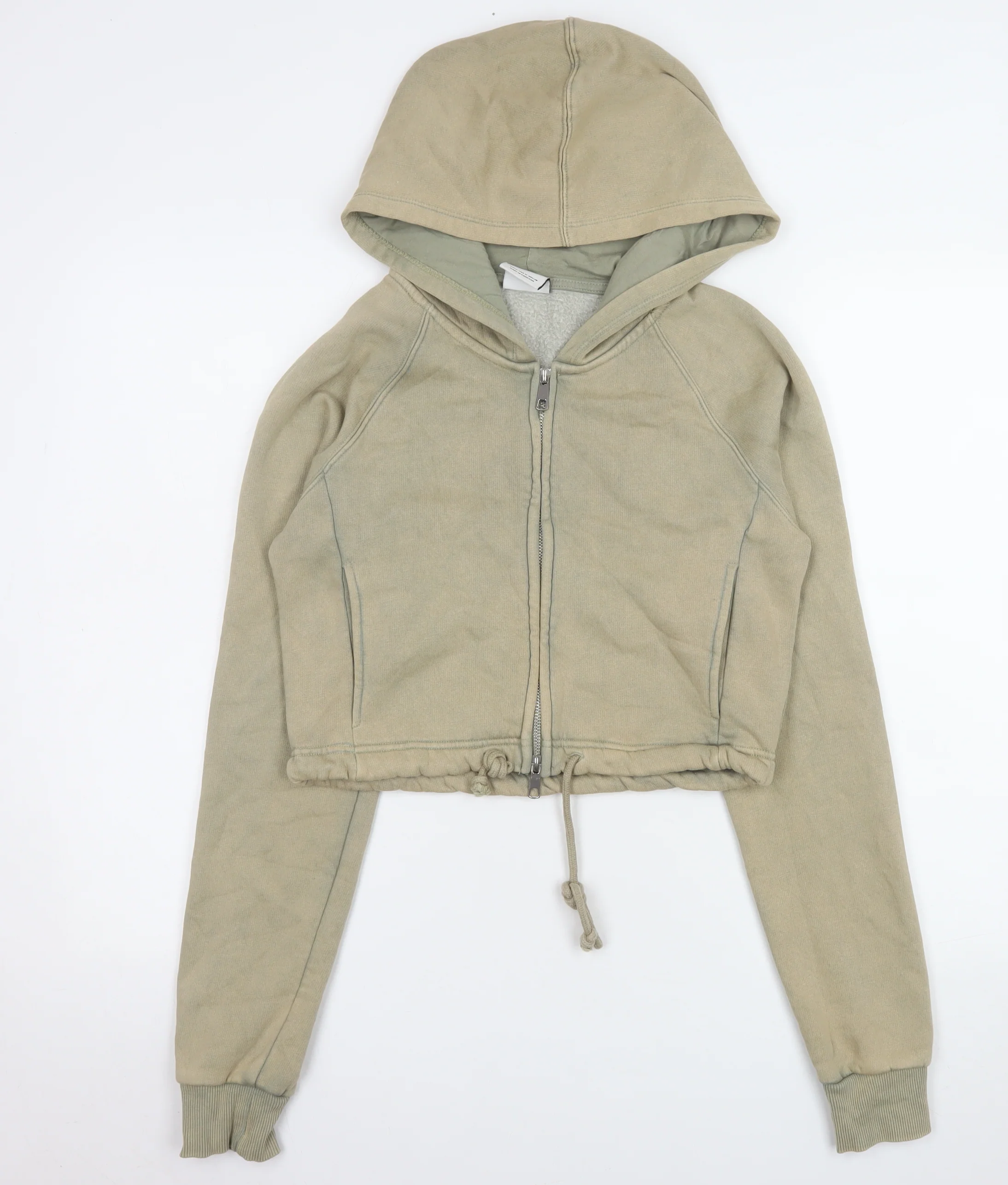 Bershka Women's Beige Cropped Hooded Jacket Size 12 Regular Fit