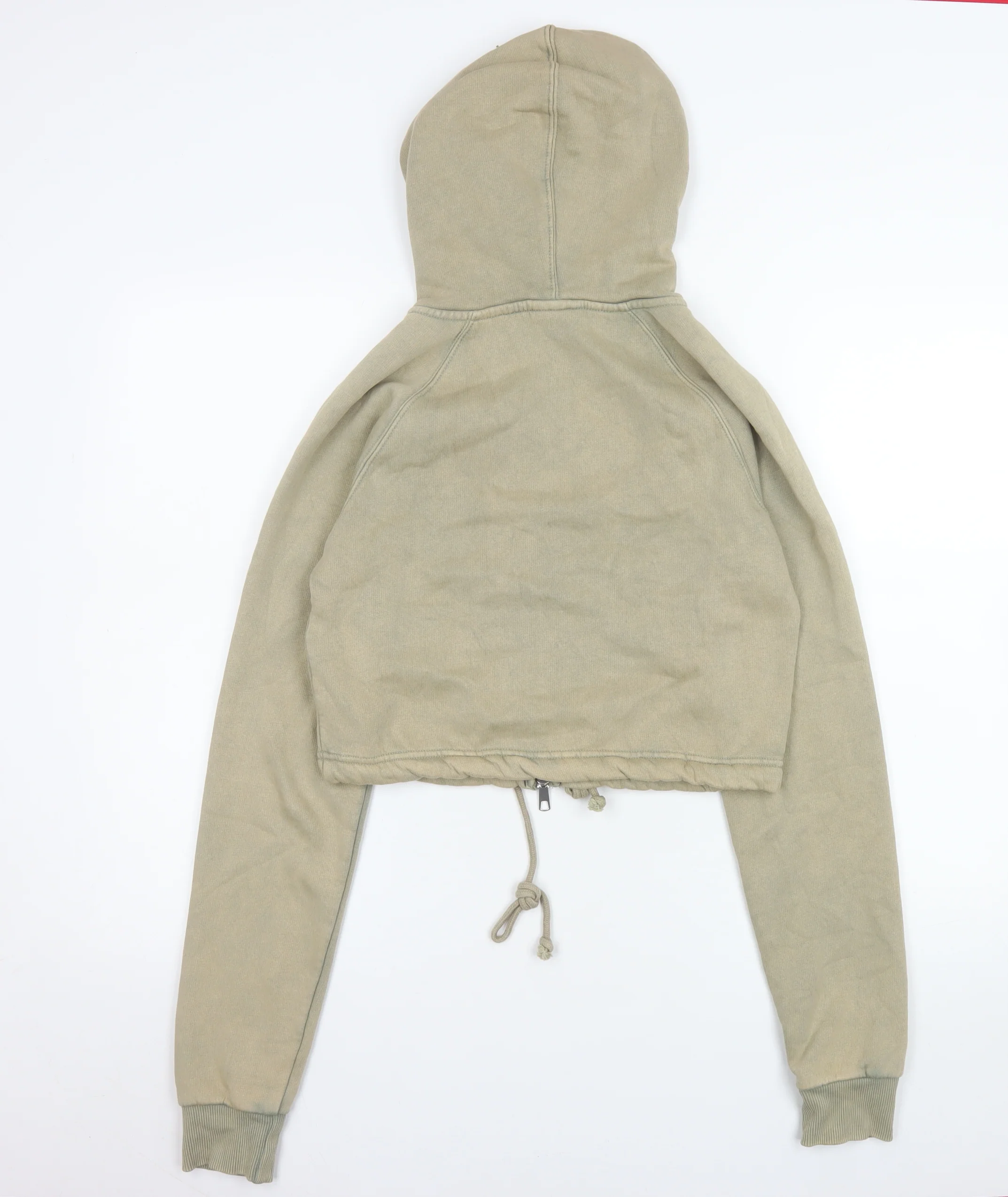 Bershka Women's Beige Cropped Hooded Jacket Size 12 Regular Fit - Image 3