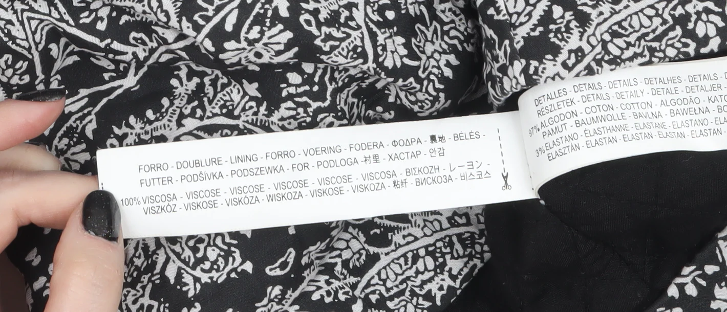 Bershka Women's Black Floral Bomber Jacket L Cropped Zip Casual - Image 4