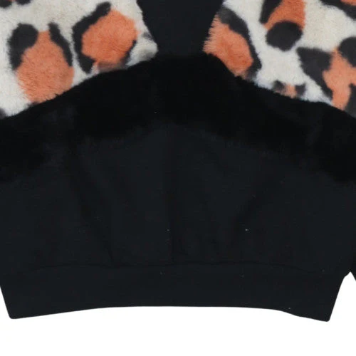 Bershka Womens Black Leopard Faux Fur Pullover Sweatshirt M - Image 7