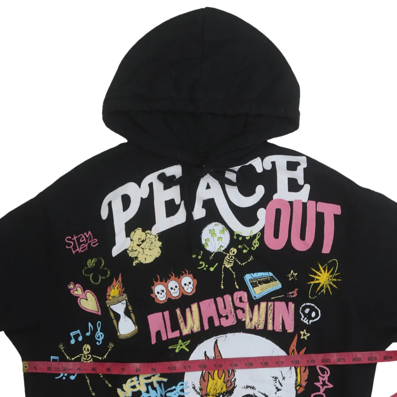 Bershka Womens Black XS Graphic Pullover Hoodie Peace Out Design - Image 2