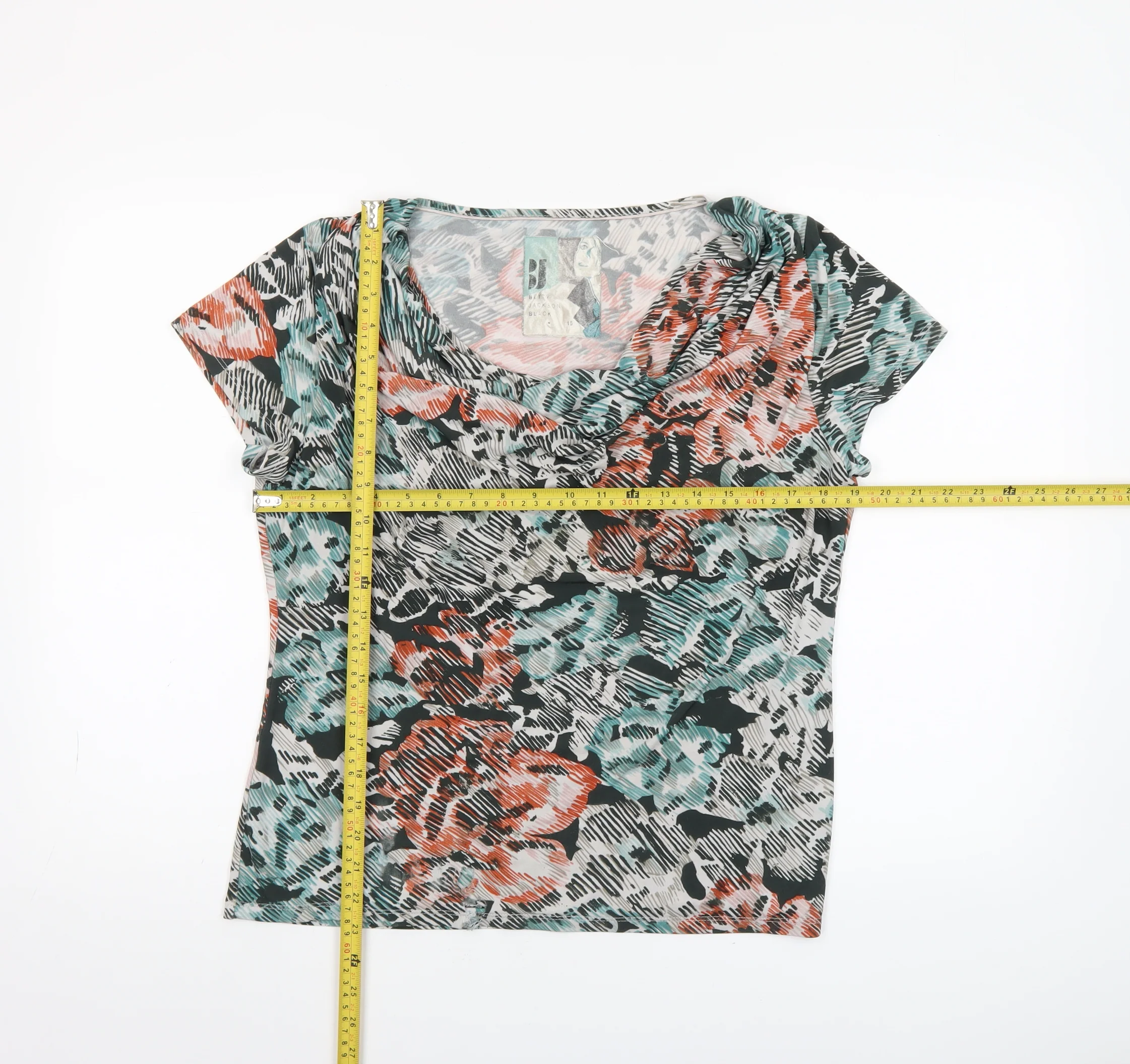 Betty Jackson Black Women's Multicoloured Floral Cowl Neck Top Size 16 - Image 2
