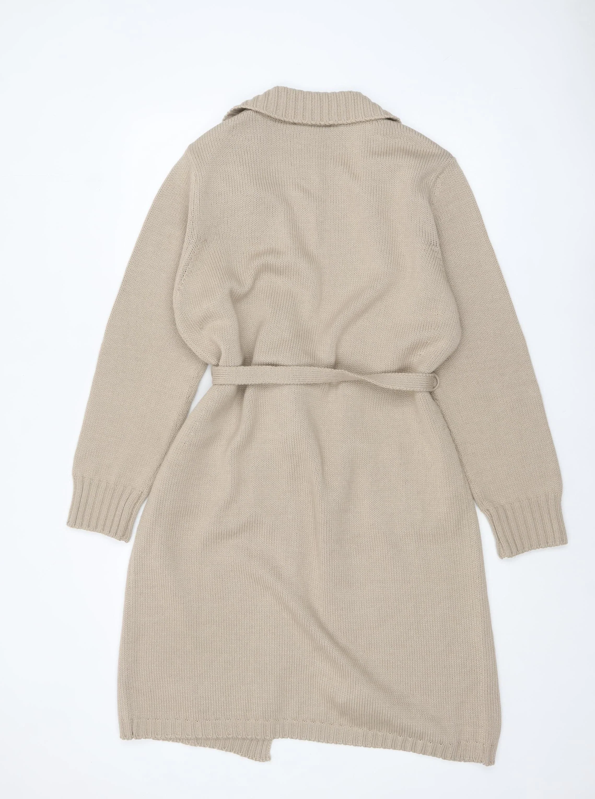 Betty Jackson Studio Women Beige Collared Long Cardigan L Wool Blend - Image 3