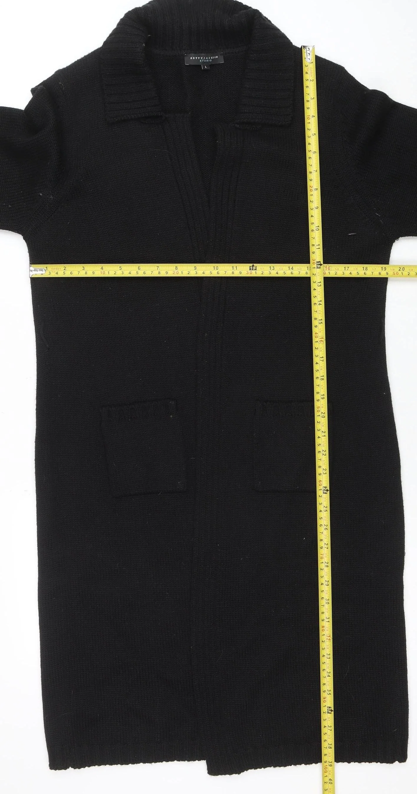Betty Jackson Studio Womens Black Wool Blend Collared Cardigan L - Image 2