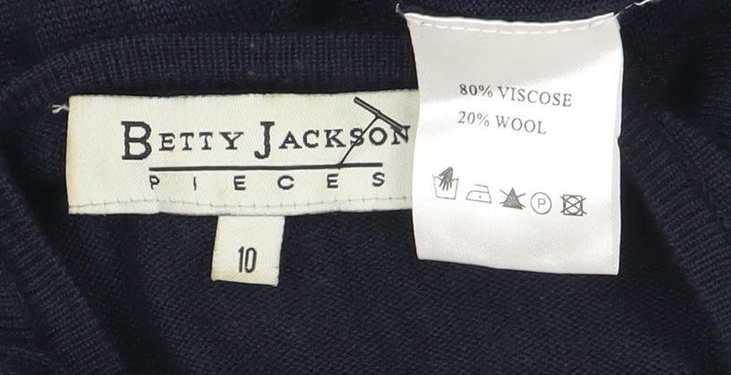 Betty Jackson Women’s Blue Ruffle V-Neck Cardigan Size 10 - Image 4
