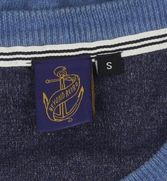 Beyond Retro Blue Men's Small Cotton Sleeveless Knit Vest Jumper - Image 4