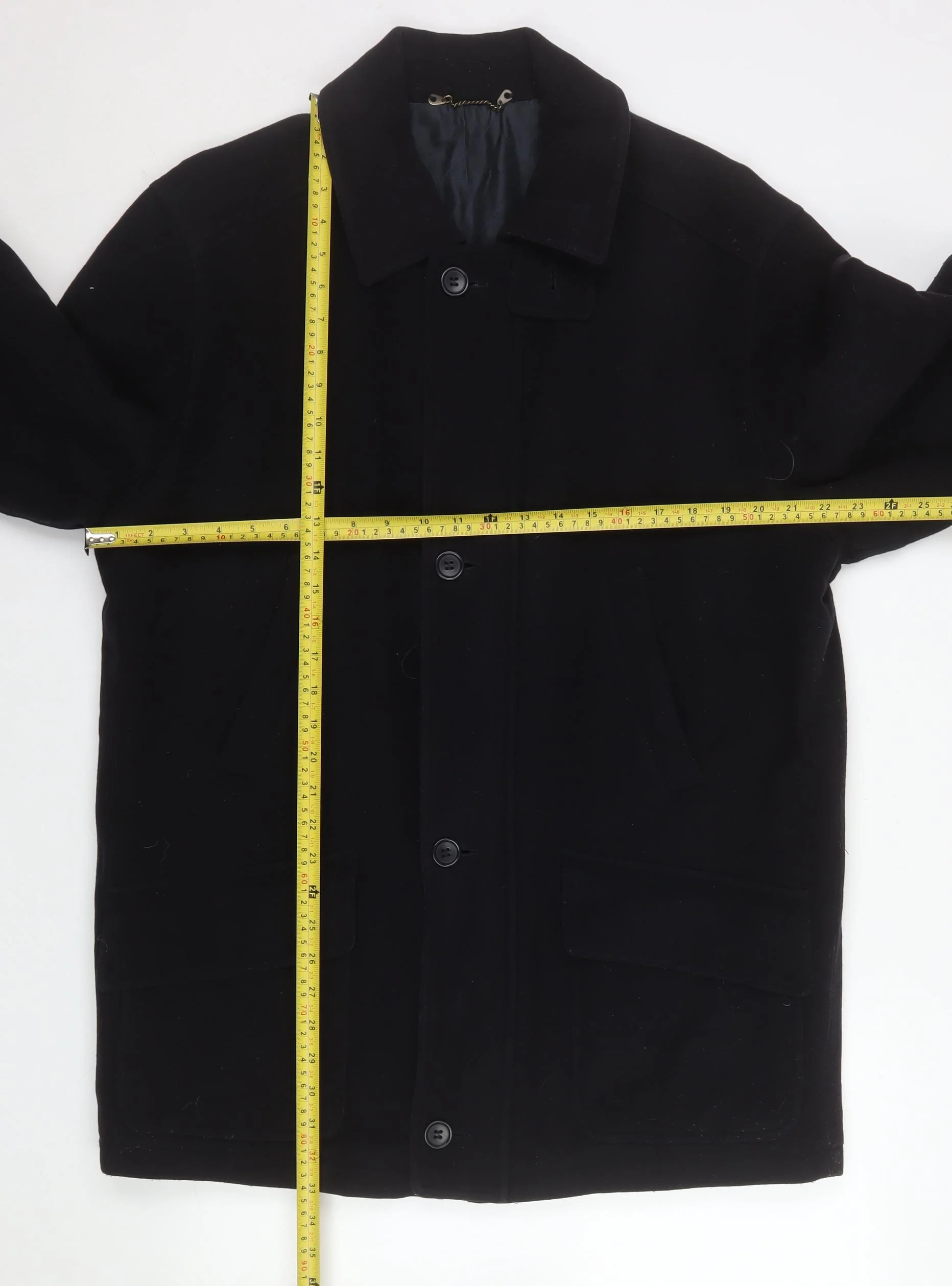 BHS Mens Black Wool Blend Mid-Length Overcoat Small - Image 2
