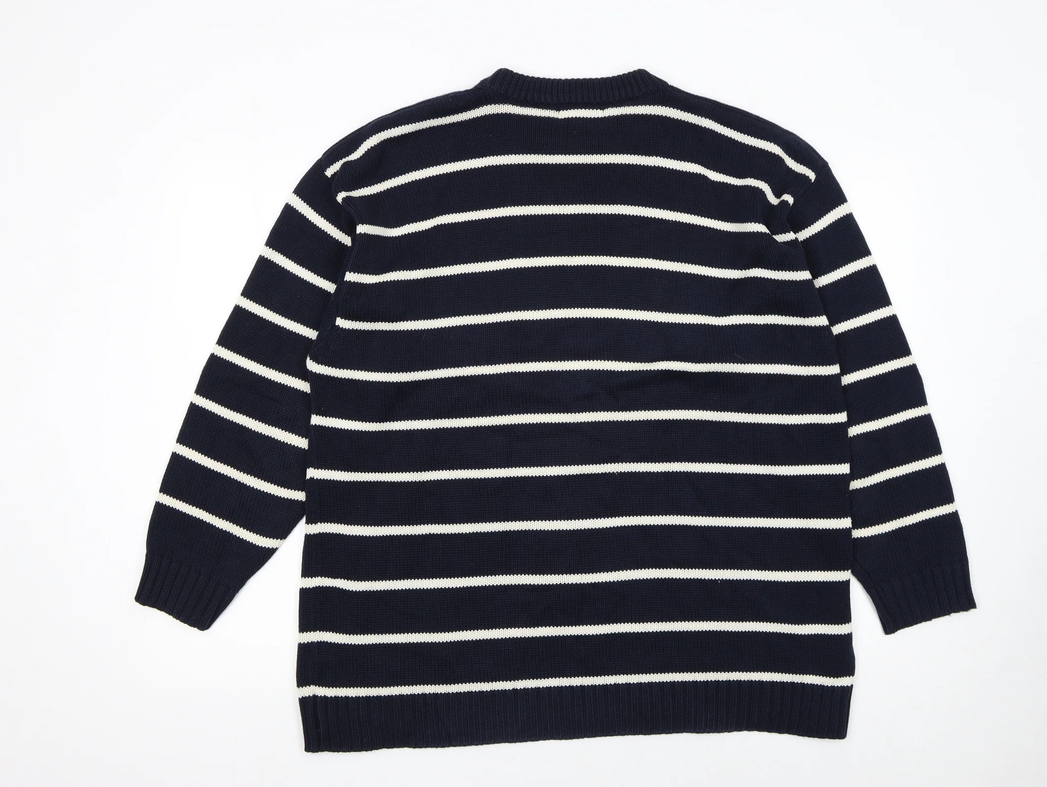 BHS Mens Blue Striped Cotton Crew Neck Jumper Size L - Image 3