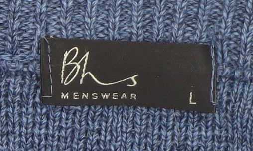 BHS Mens Blue Wool Crew Neck Pullover Jumper L Classic Knit - Image 4