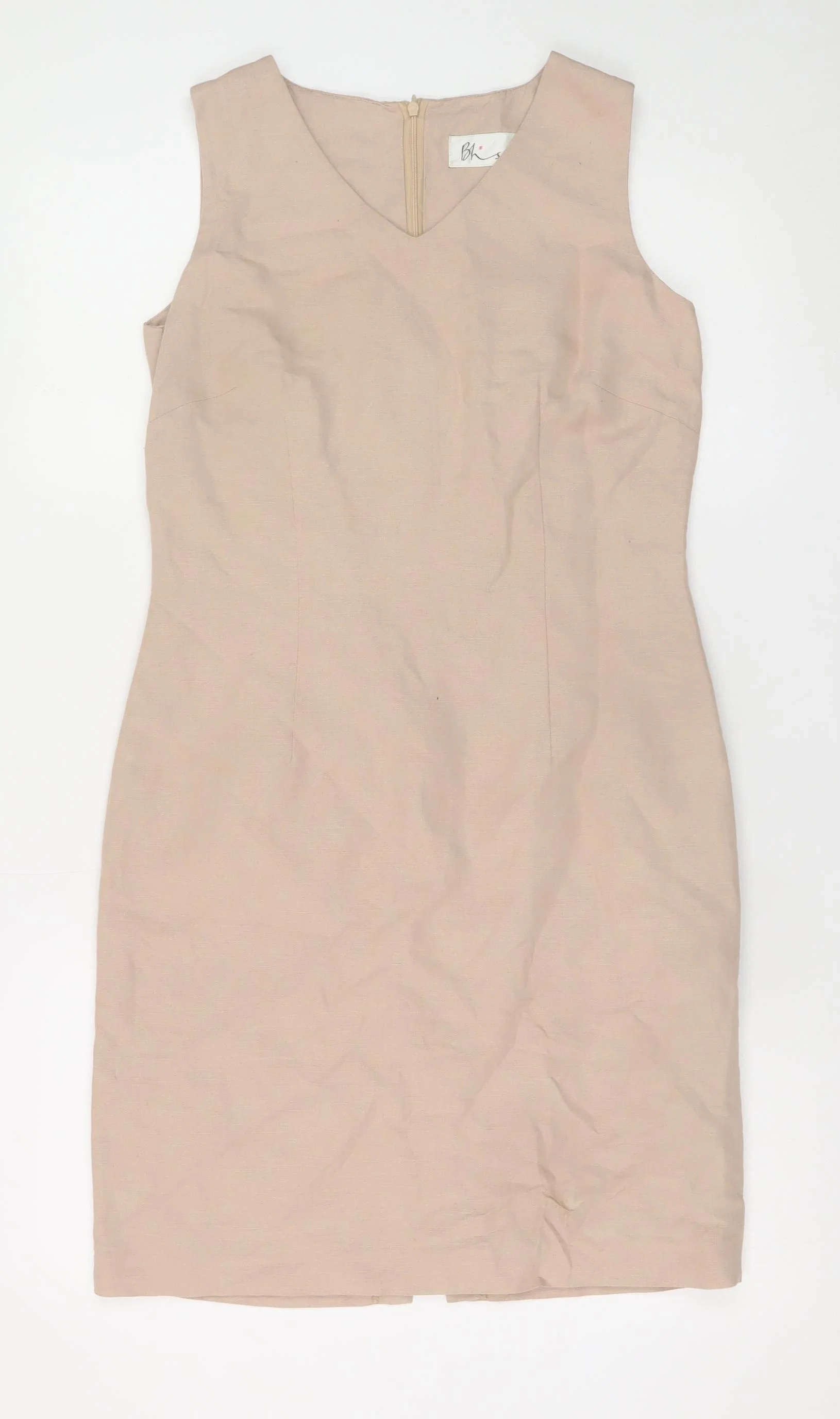 BHS Women Beige Linen Blend Sleeveless Sheath Dress Size 10