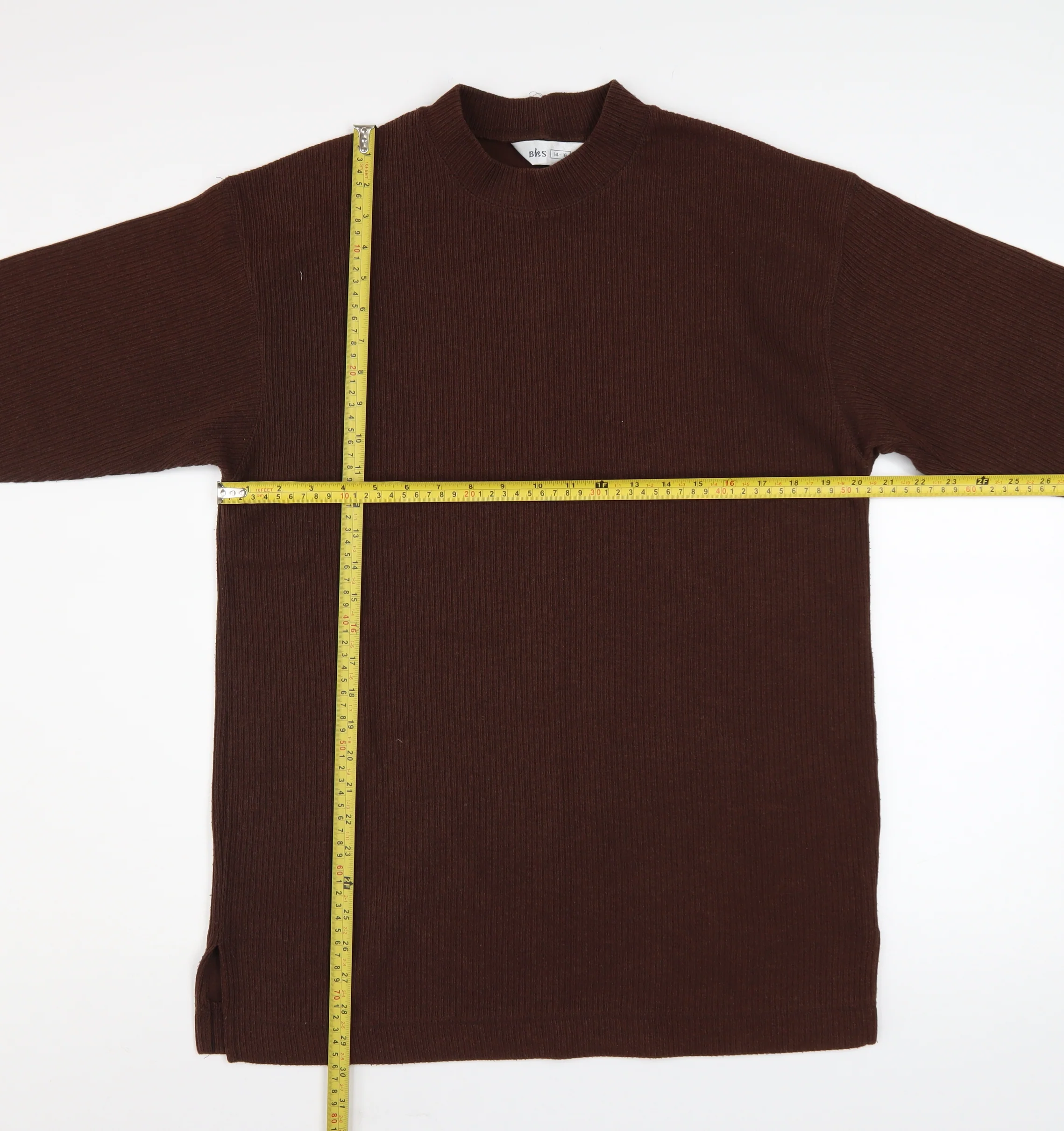 BHS Women Brown Mock Neck Long Sleeve Ribbed Tunic Jumper Size 14-16 - Image 2