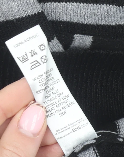BHS Women’s Black Grey Striped V-Neck Acrylic Jumper Size 16 - Image 6