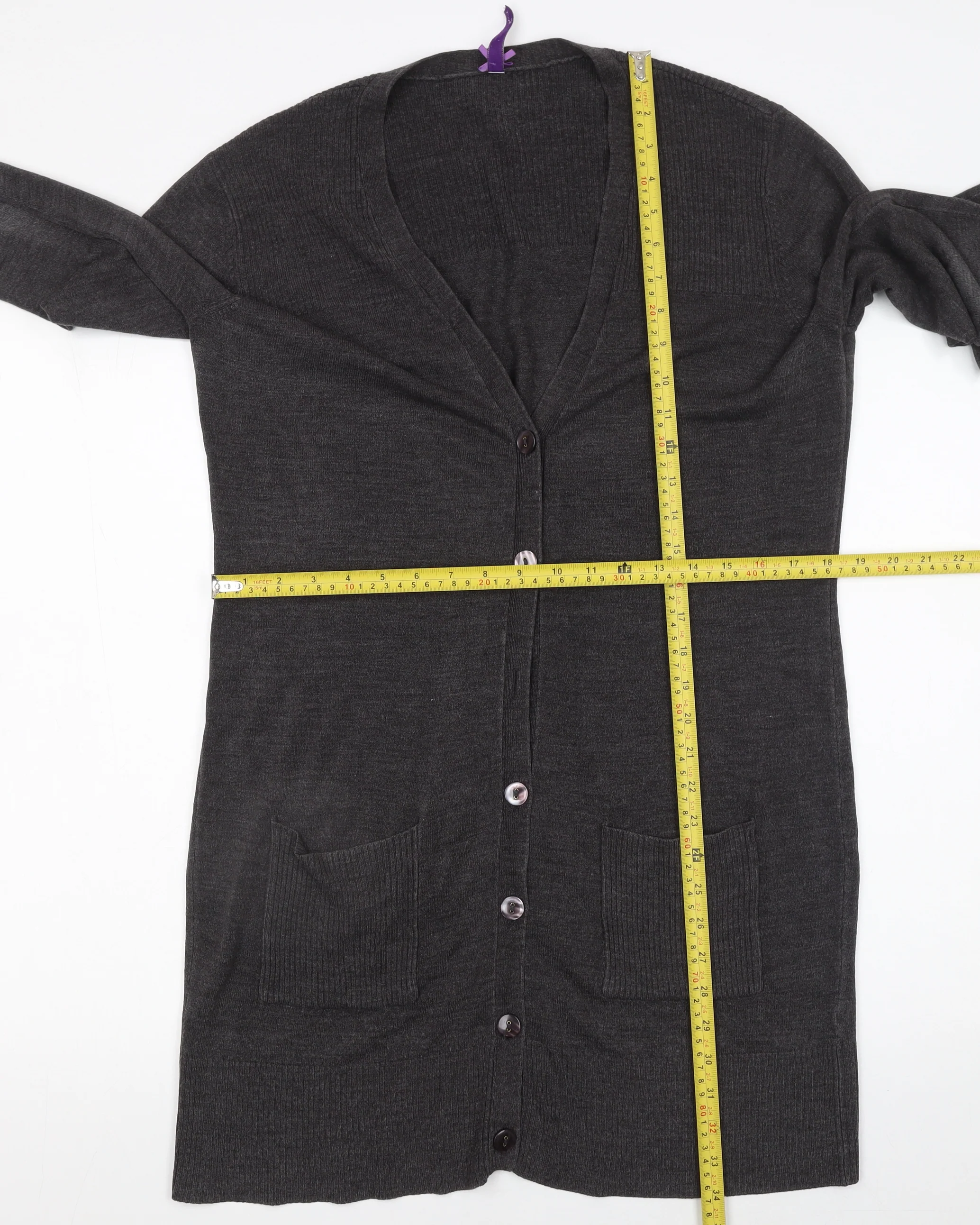 BHS Women’s Grey Longline Button Cardigan Size 14 Knitwear - Image 2
