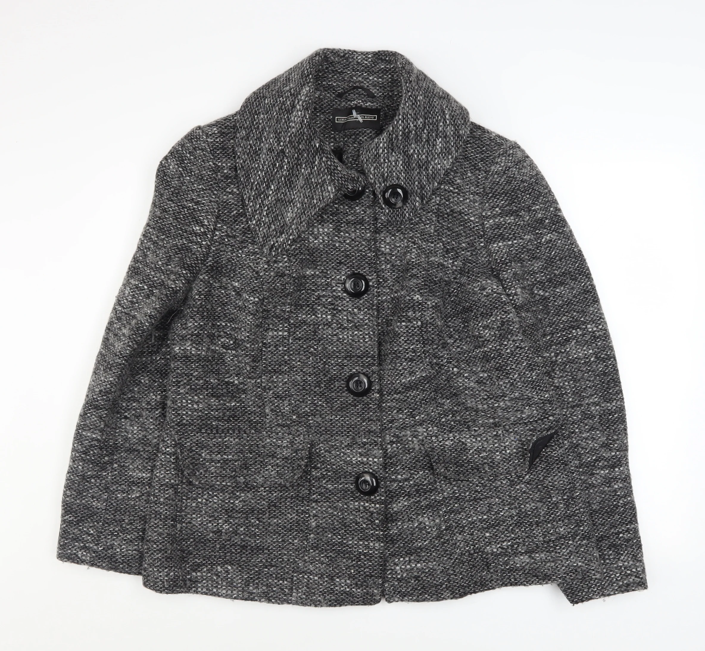 BHS Women’s Grey Wool Blend Button Up Mid-Length Overcoat Size 18