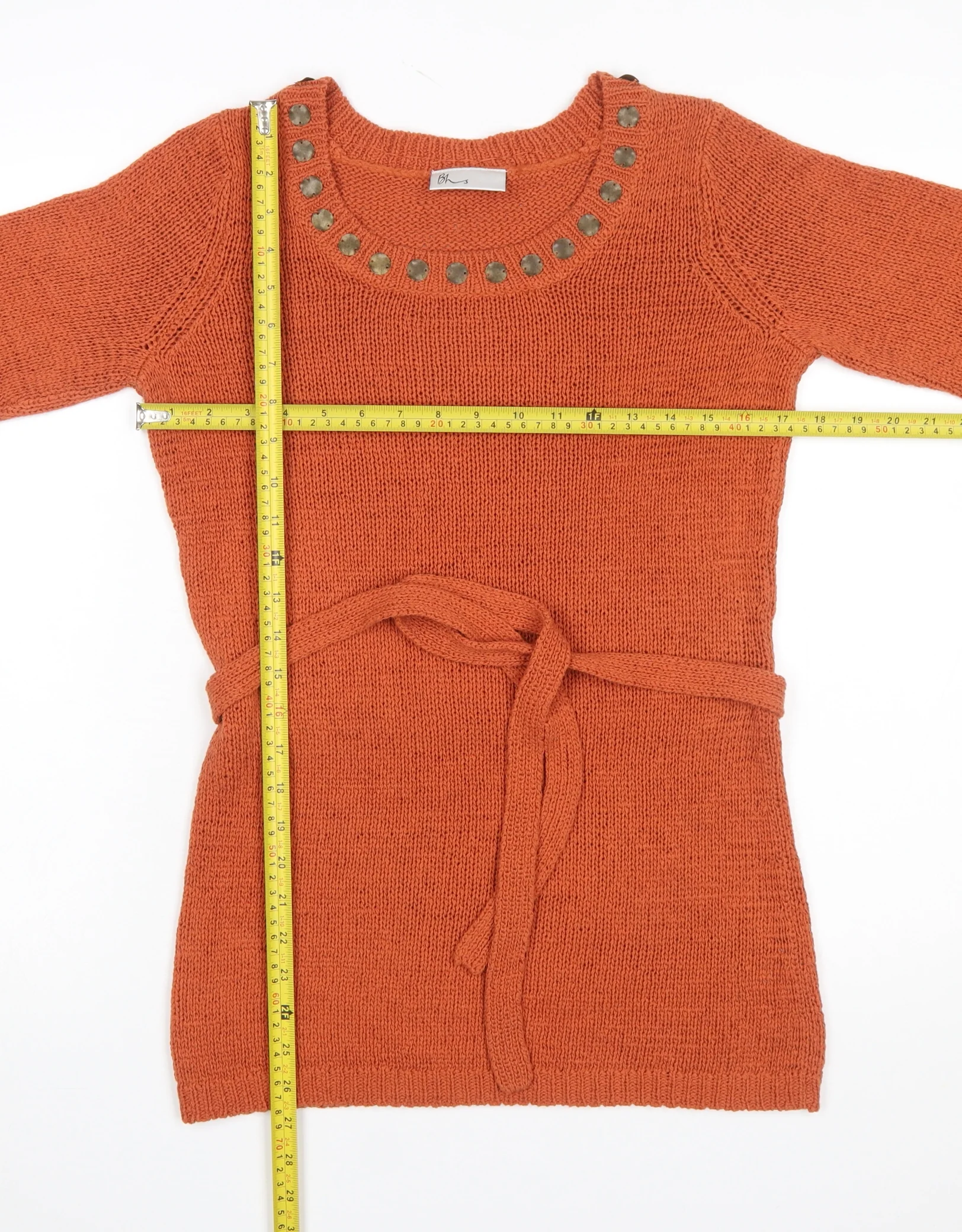 BHS Women’s Orange Studded Tunic Knit Jumper Size 10 - Image 2