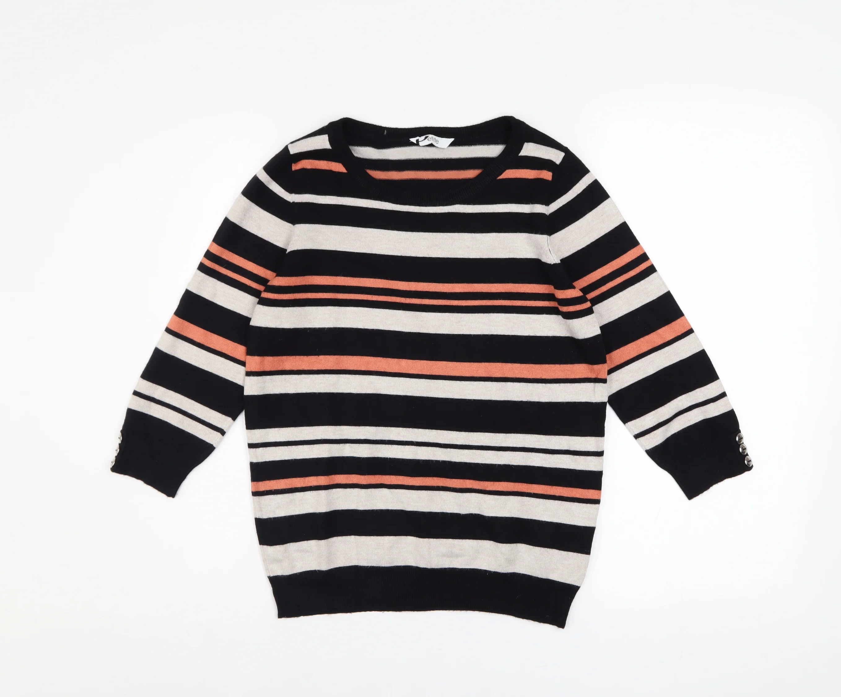 BHS Women’s Petite Multicoloured Striped 3/4 Sleeve Jumper Size 10