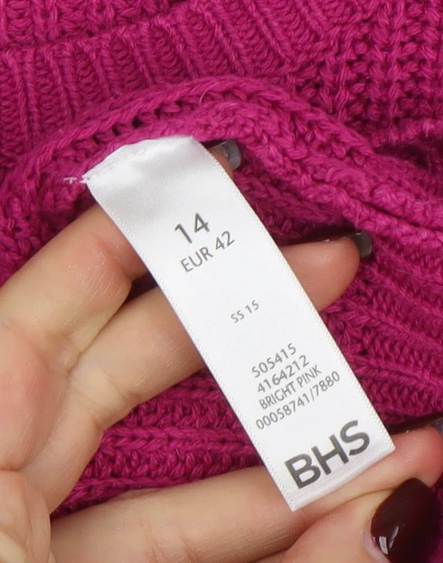 BHS Women’s Pink Chunky Knit Acrylic Cotton Jumper Size 14 - Image 4