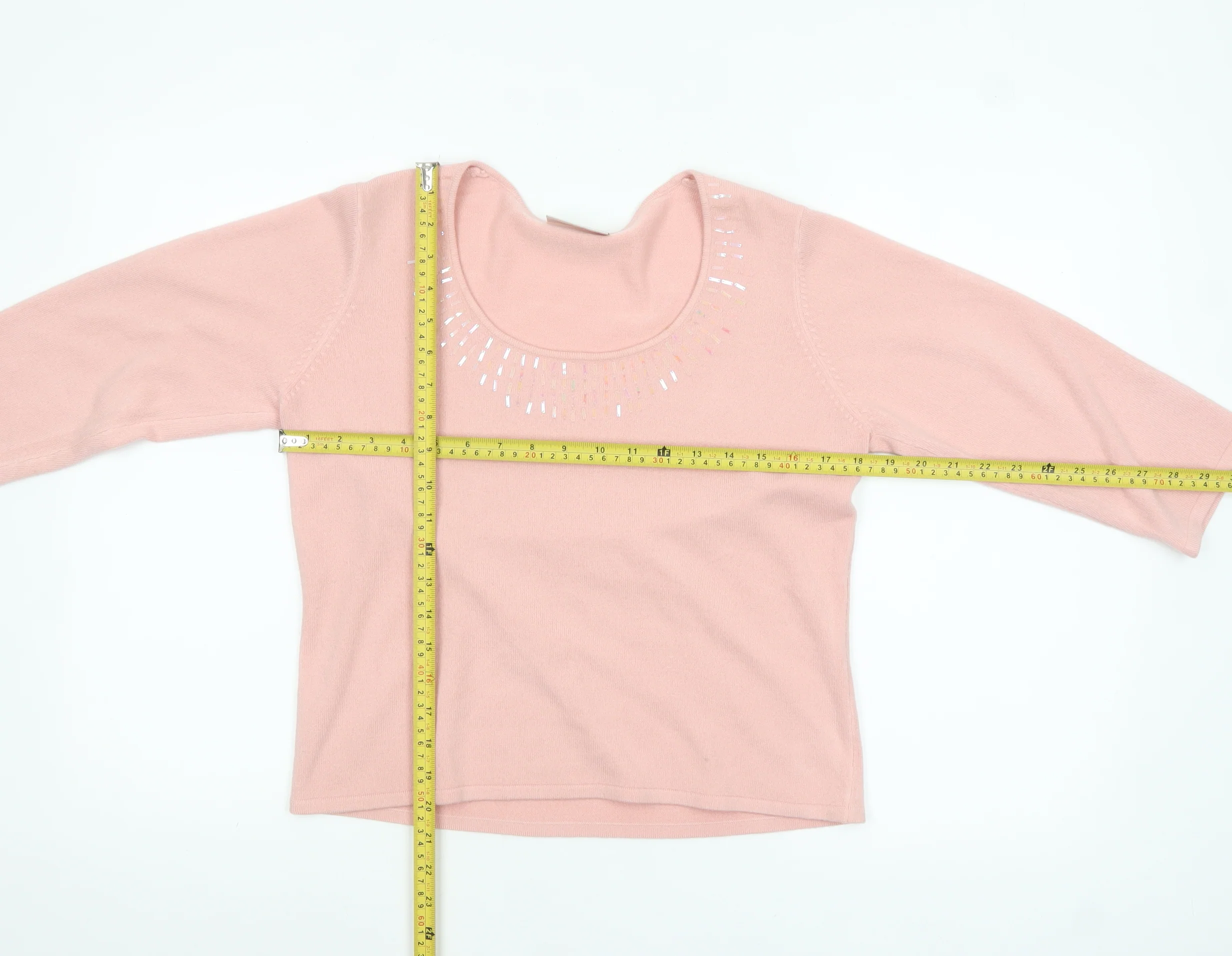 BHS Women’s Pink Petite Sequin Scoop Neck 3/4 Sleeve Jumper Size 14 - Image 2