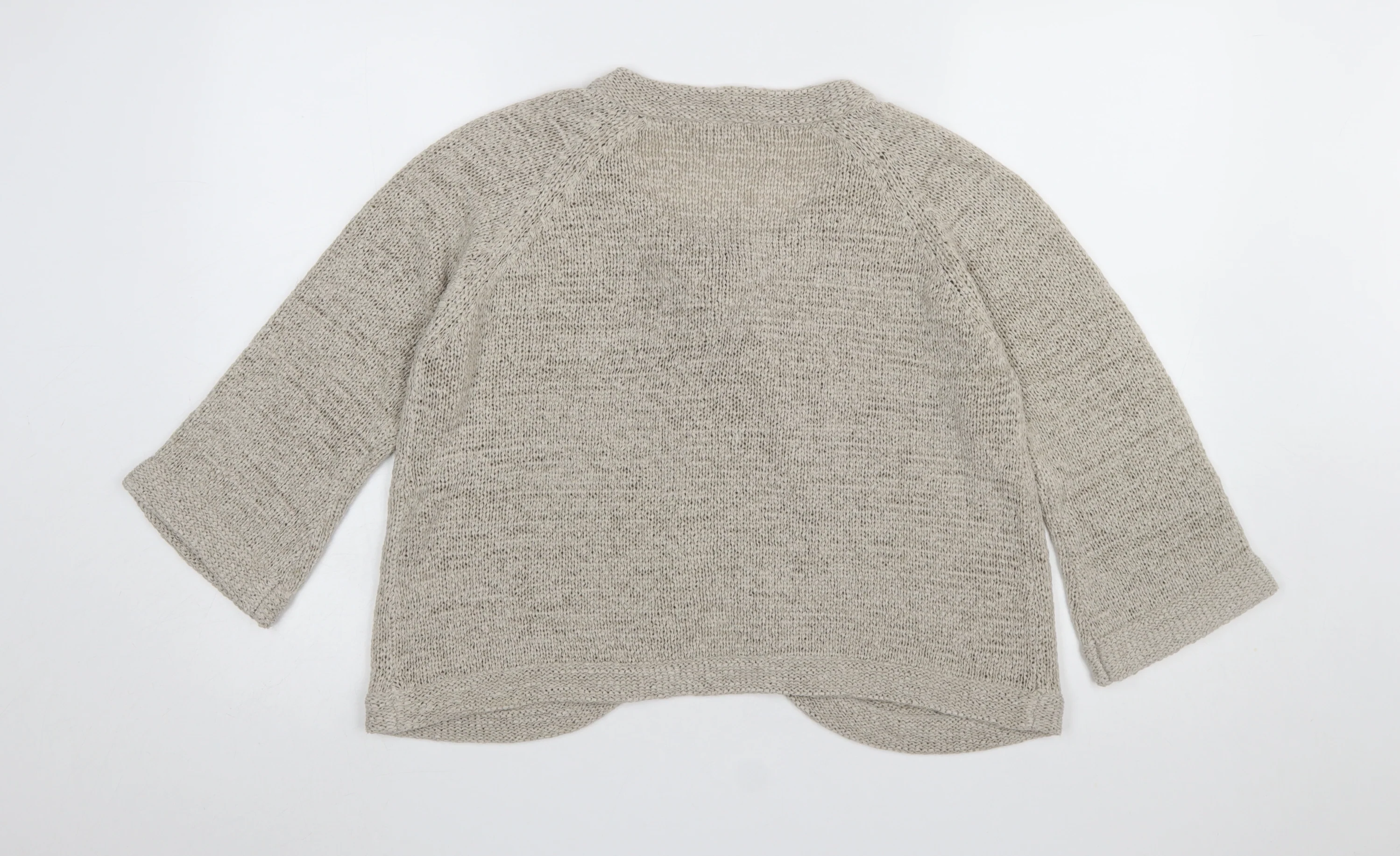 BHS Womens Beige Knit Cardigan Size 18 Round Neck 3/4 Sleeve - Image 3