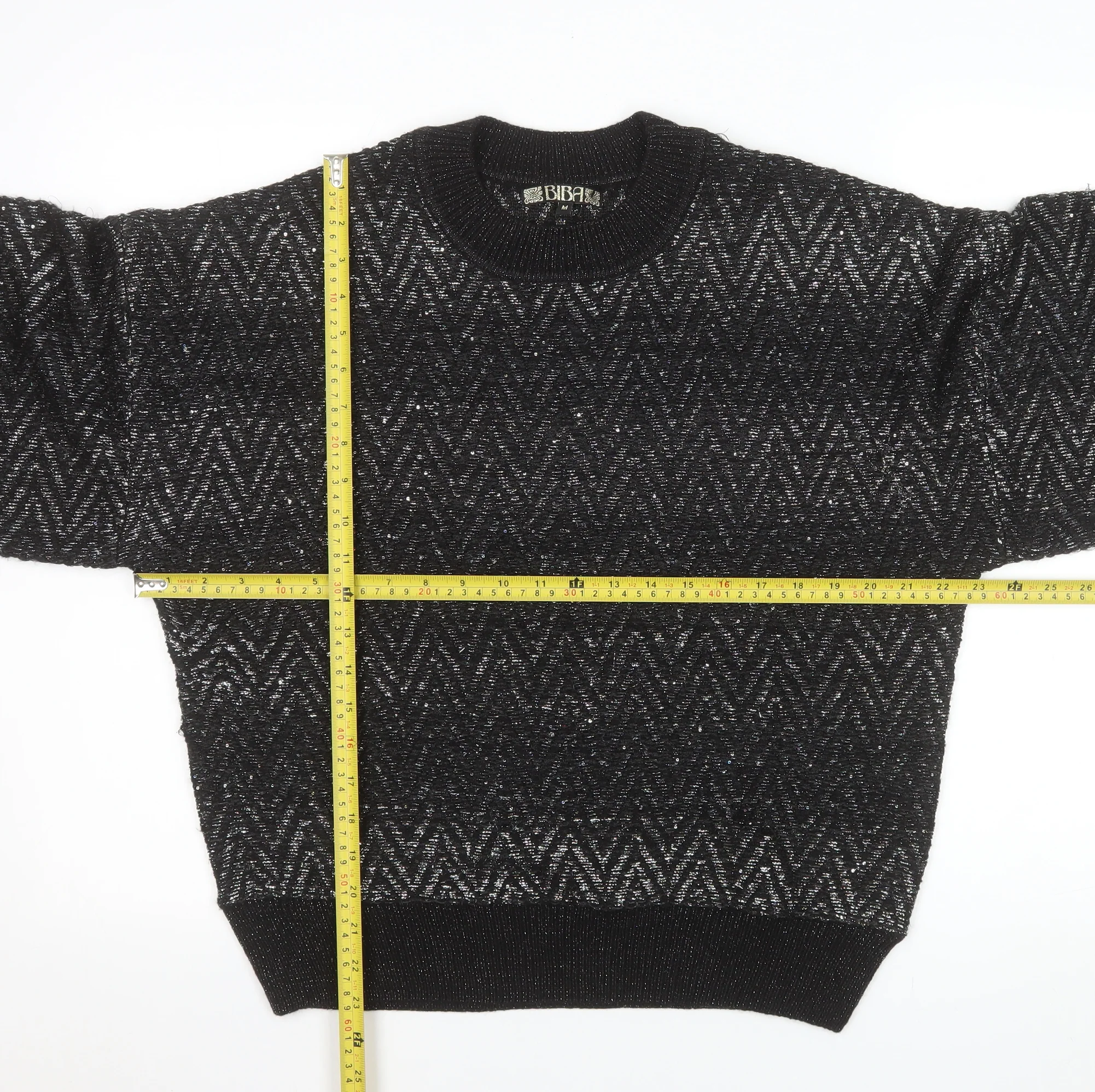 Biba Womens Black Metallic Knit Crew Neck Pullover Jumper Size M - Image 2