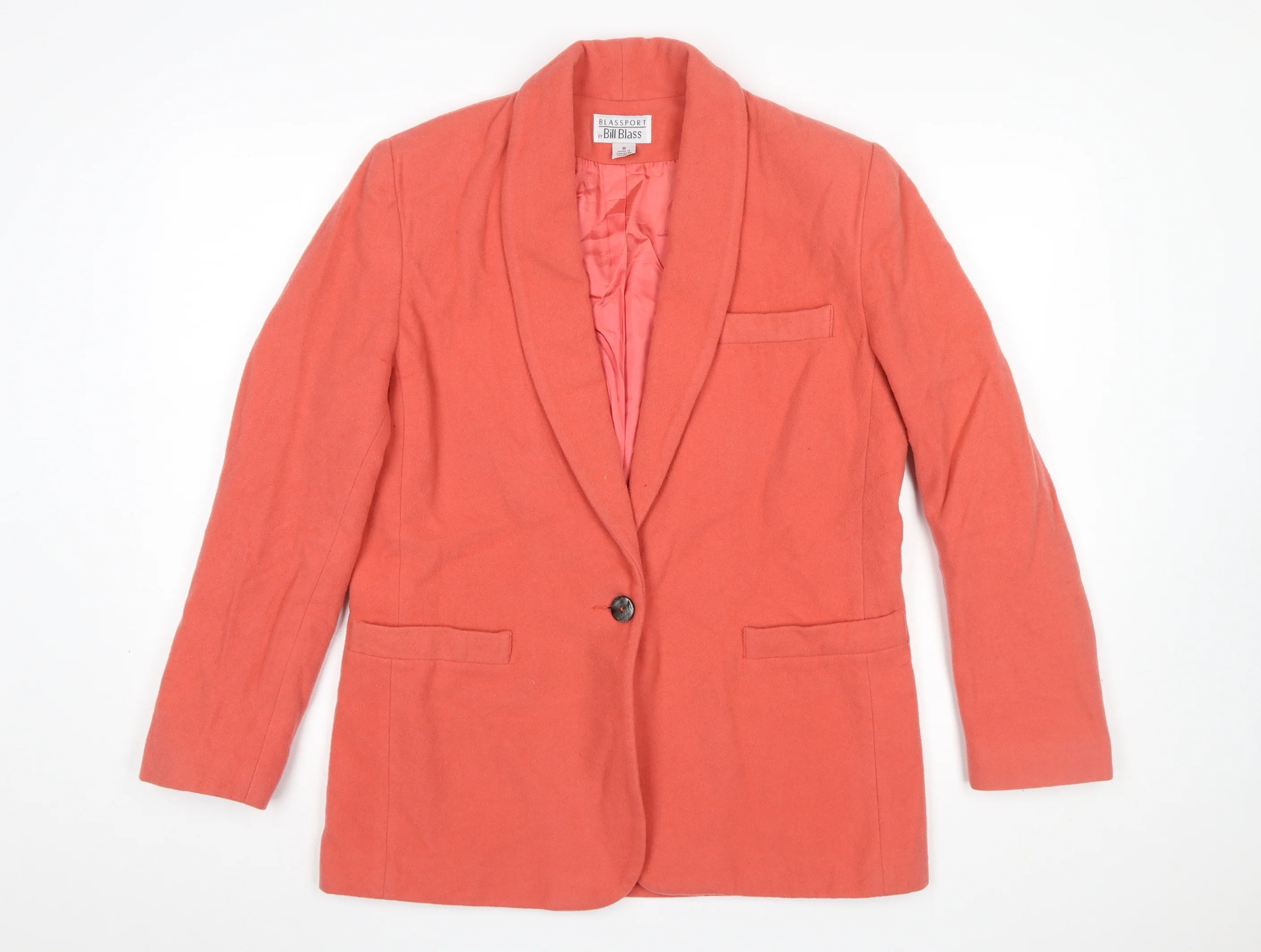 Bill Blass Women's Pink Wool Shawl Lapel Blazer Size 12
