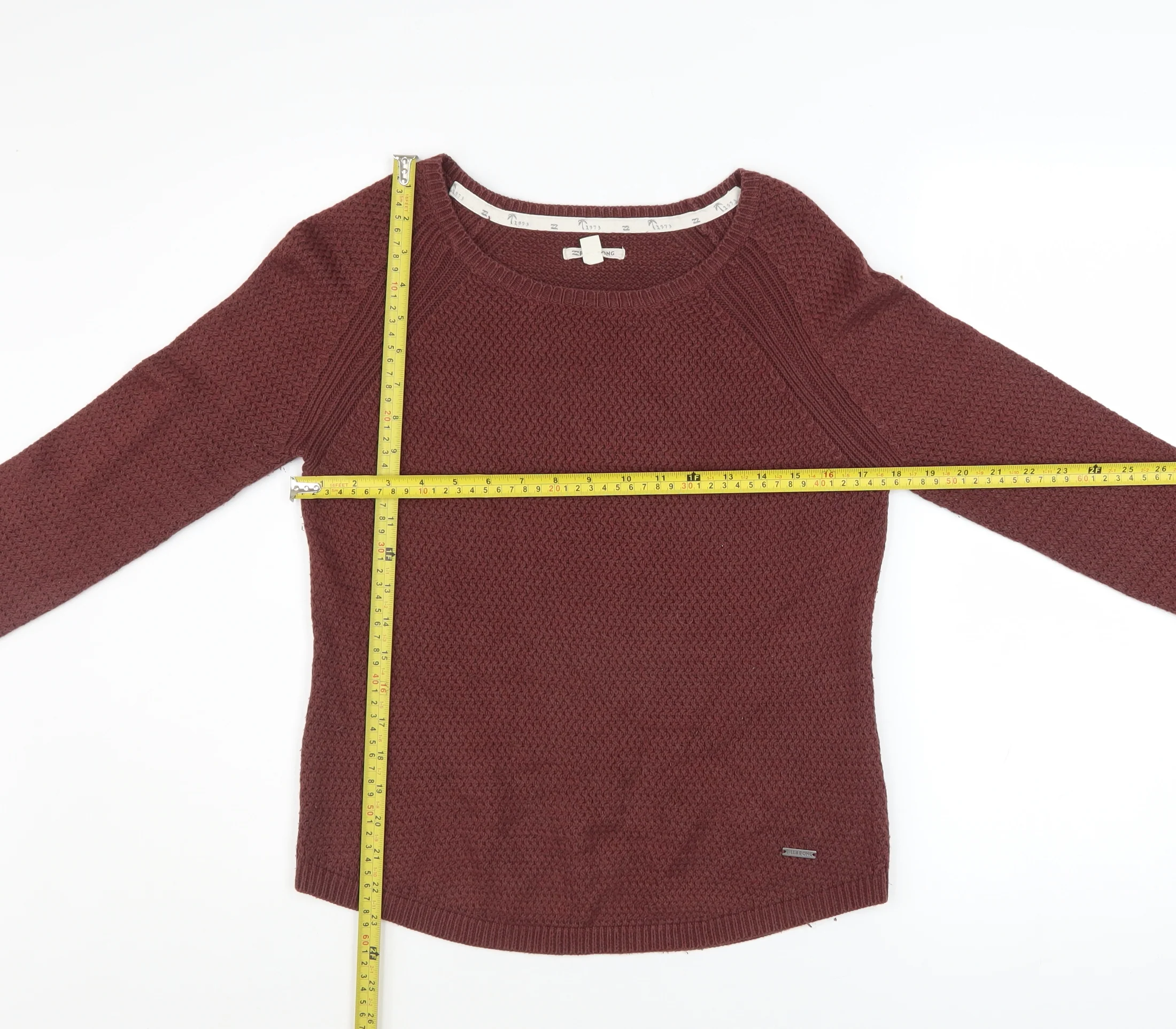 Billabong Womens Red Knit Pullover Jumper Size S Long Sleeve Crew Neck - Image 2