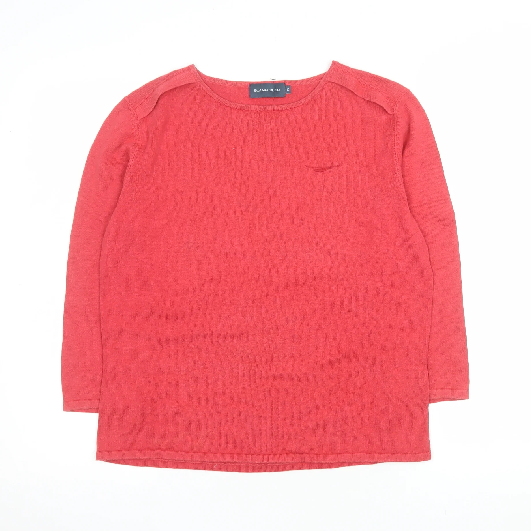 Blanc Bleu Women's Red Cotton Crew Neck Pullover Jumper Size 10