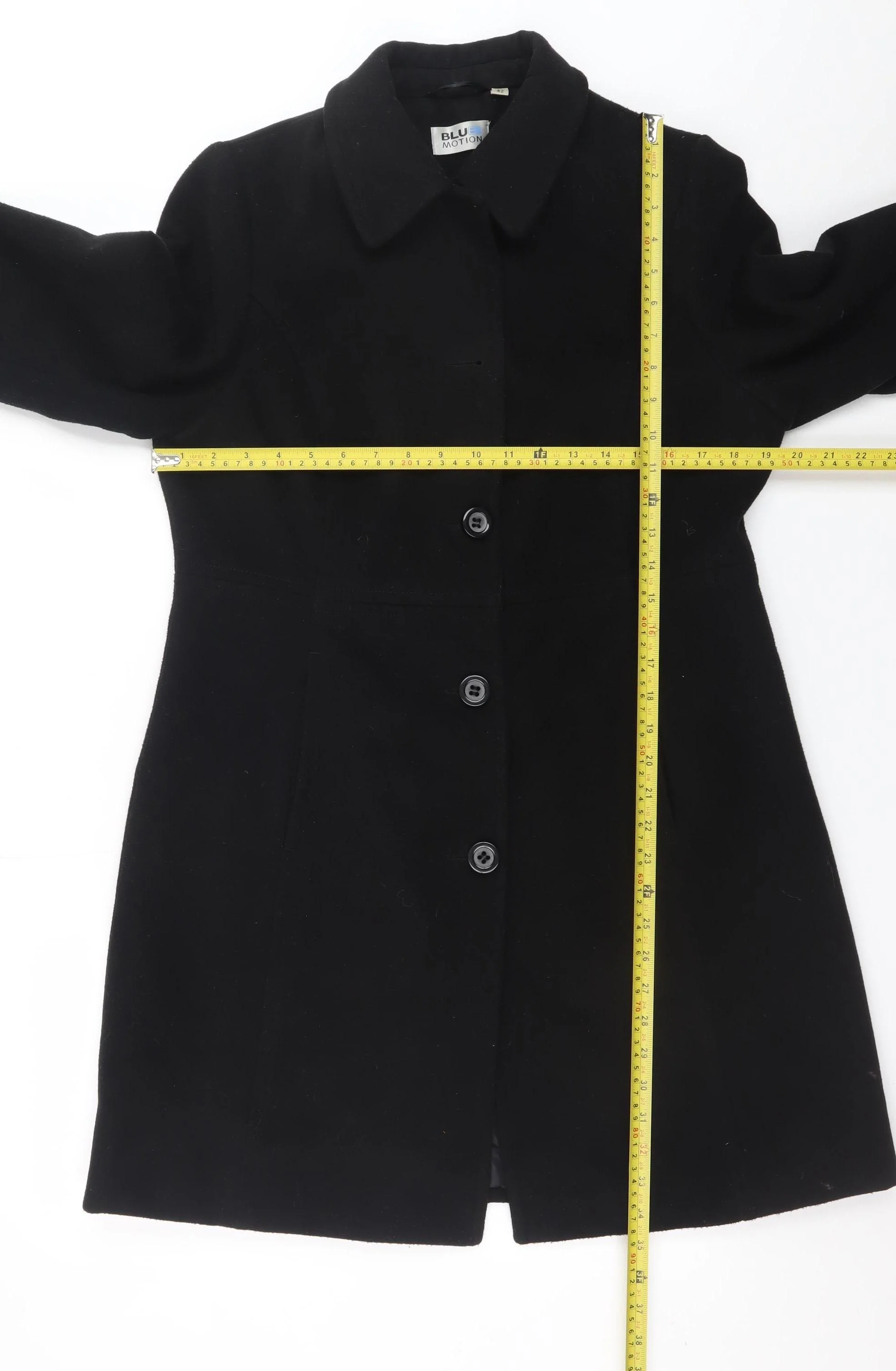 Blue Motion Womens Black Long Overcoat Size 14 Lined Twill Style - Image 2