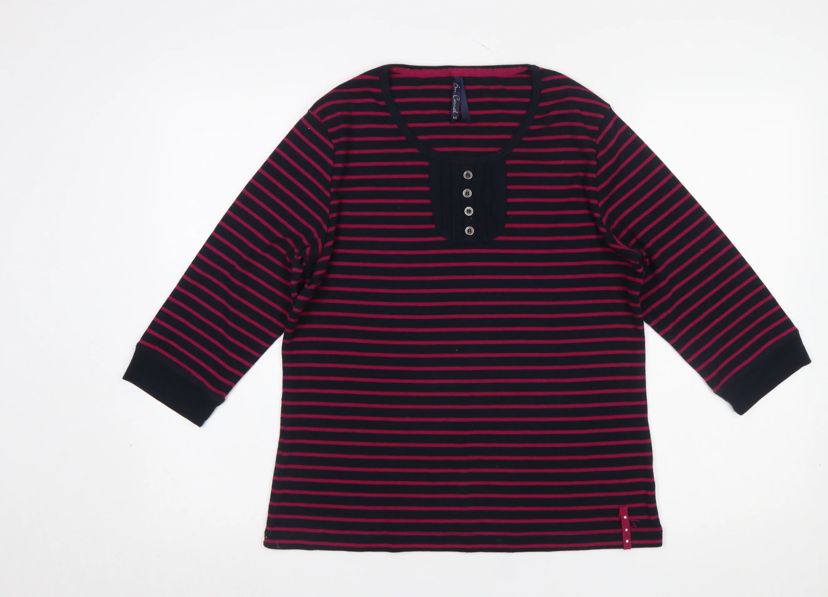 Bm Casual Women's Navy & Pink Striped 3/4 Sleeve Henley T-Shirt Size M