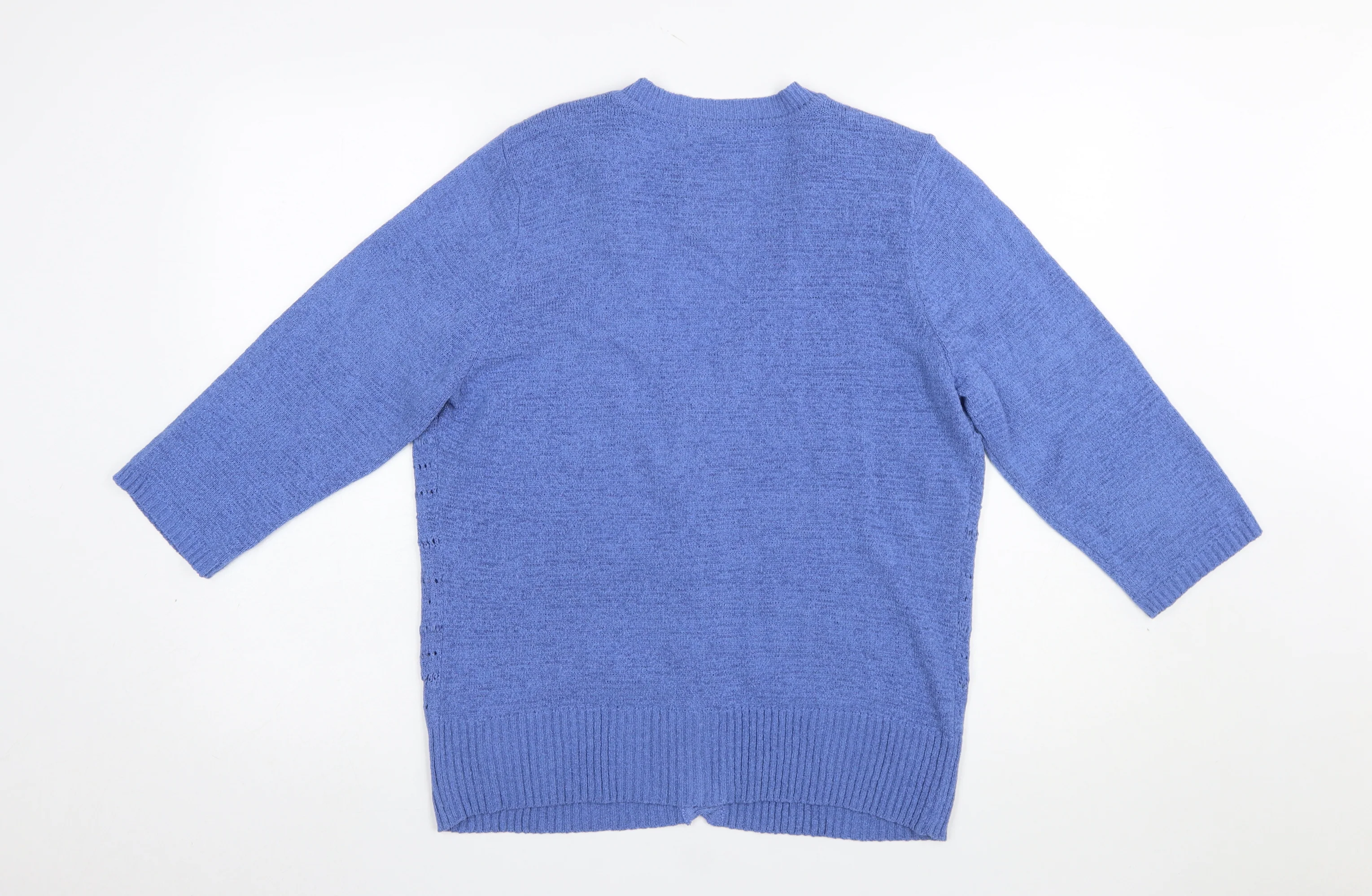 Bm Collection Women's Blue Open-Knit 3/4 Sleeve V-Neck Cardigan M - Image 3
