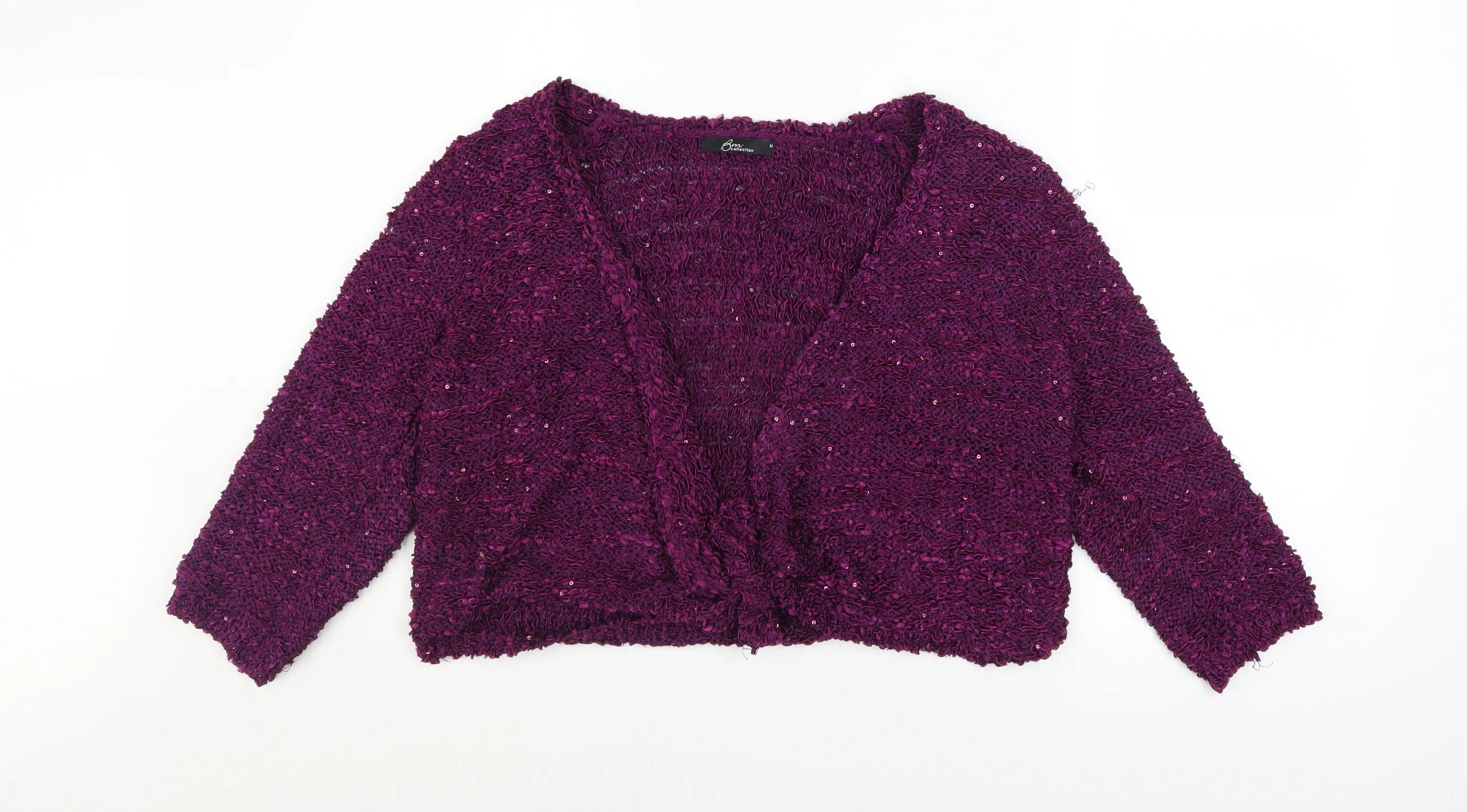 BM Collection Women's Purple Sequin Knit Cardigan M
