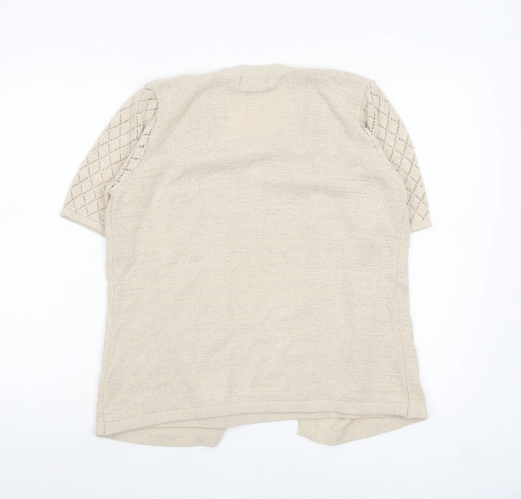 Bm Women Beige Short Sleeve Open Knit Cardigan M - Image 3