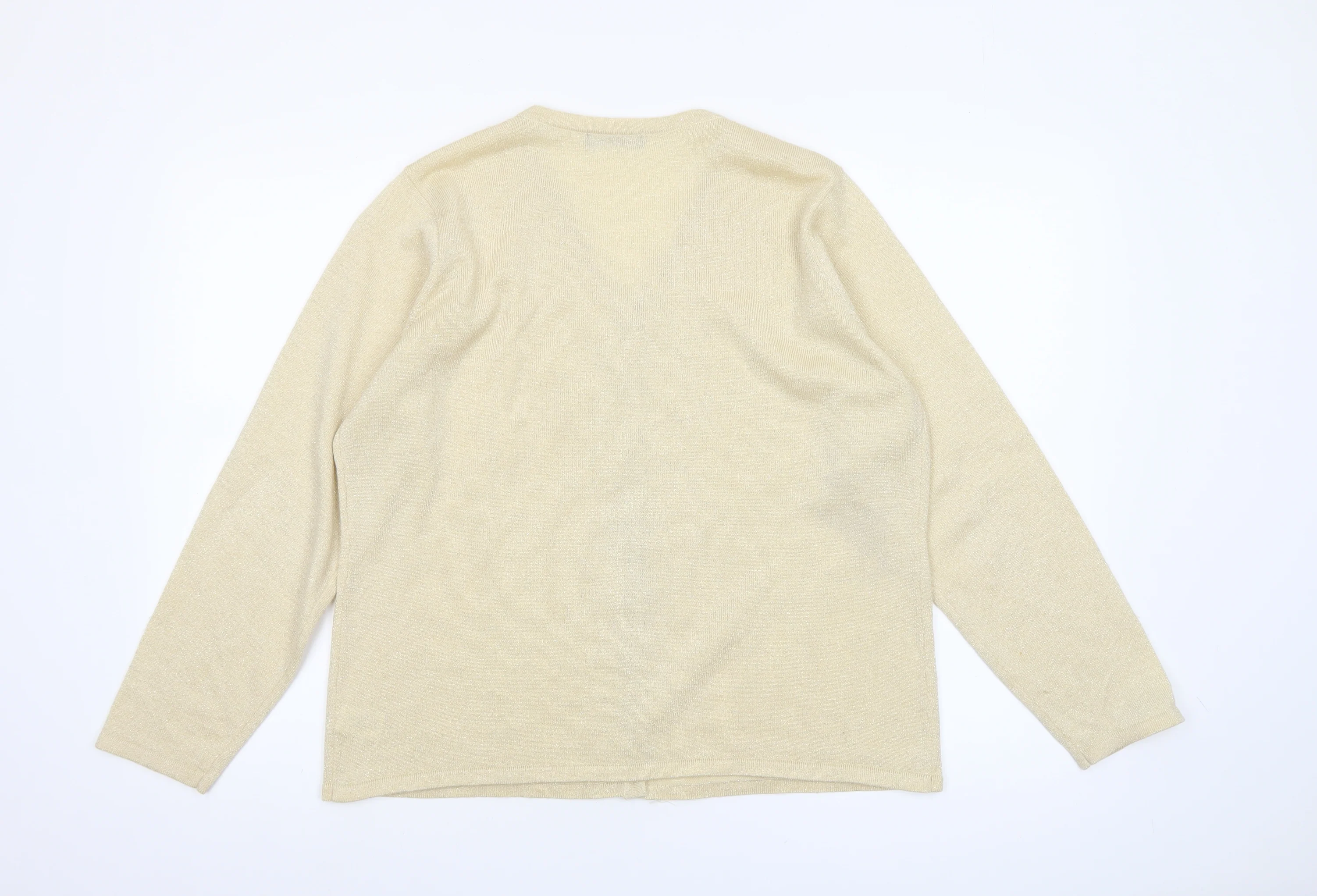 Bm Women’s Beige Beaded V-Neck Cardigan M Knit Lightweight - Image 3