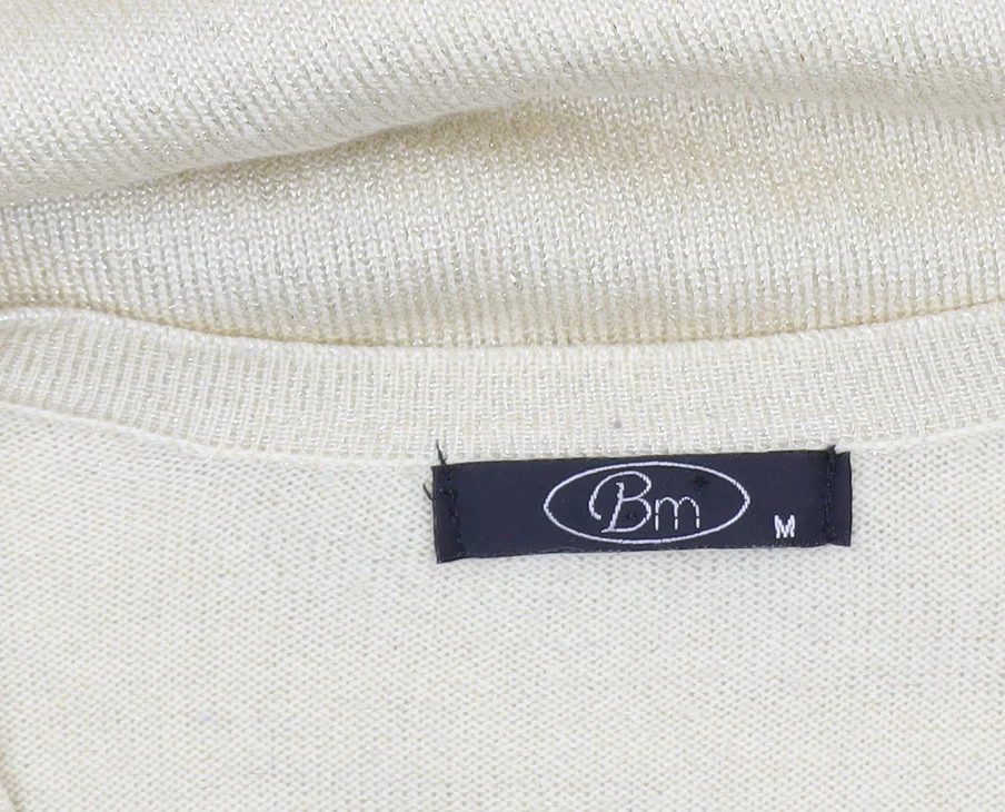 Bm Women’s Beige Beaded V-Neck Cardigan M Knit Lightweight - Image 5