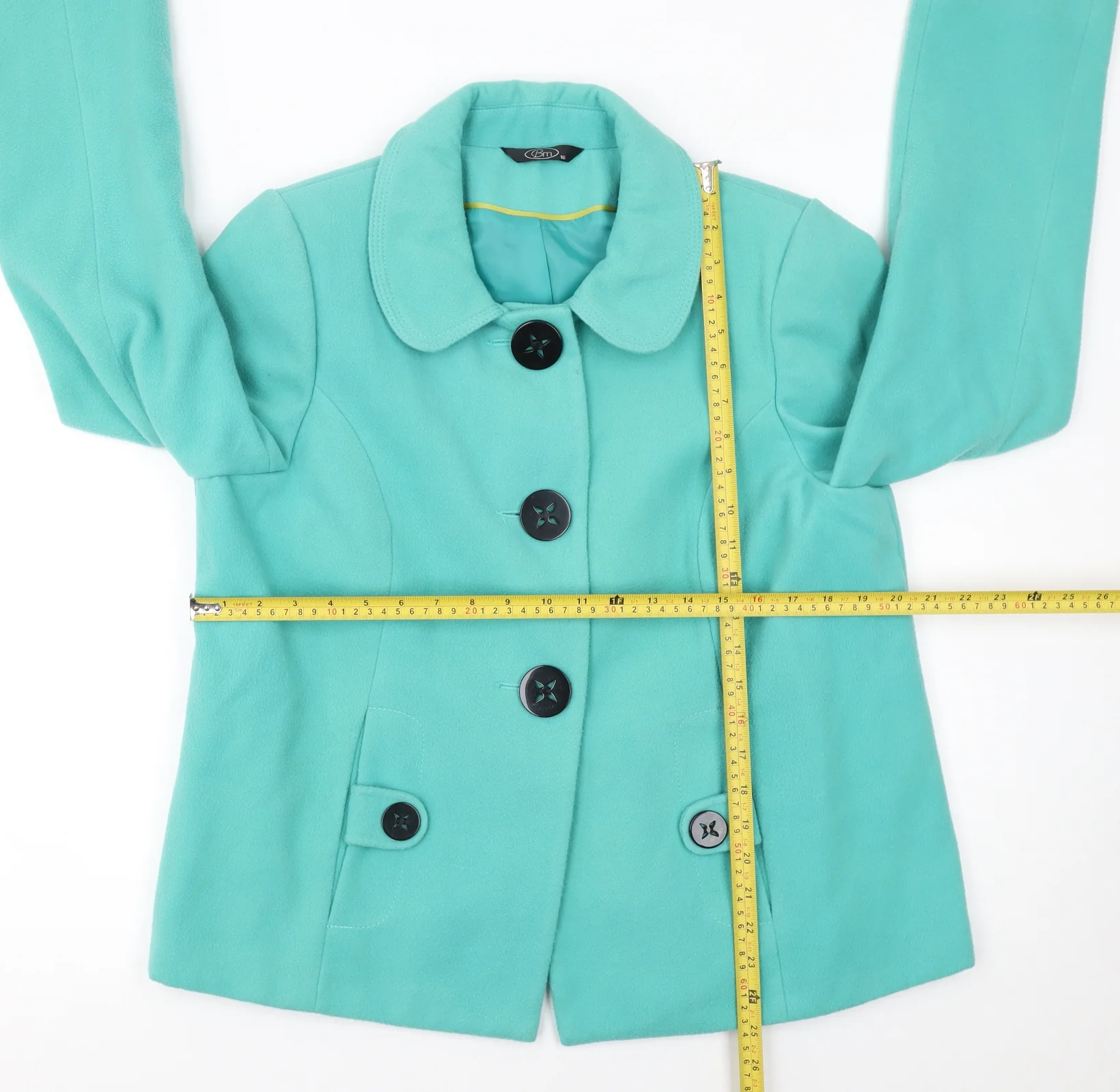 Bm Women’s Green Button-Up Short Jacket Size 16 Lined Polyester Blend - Image 2