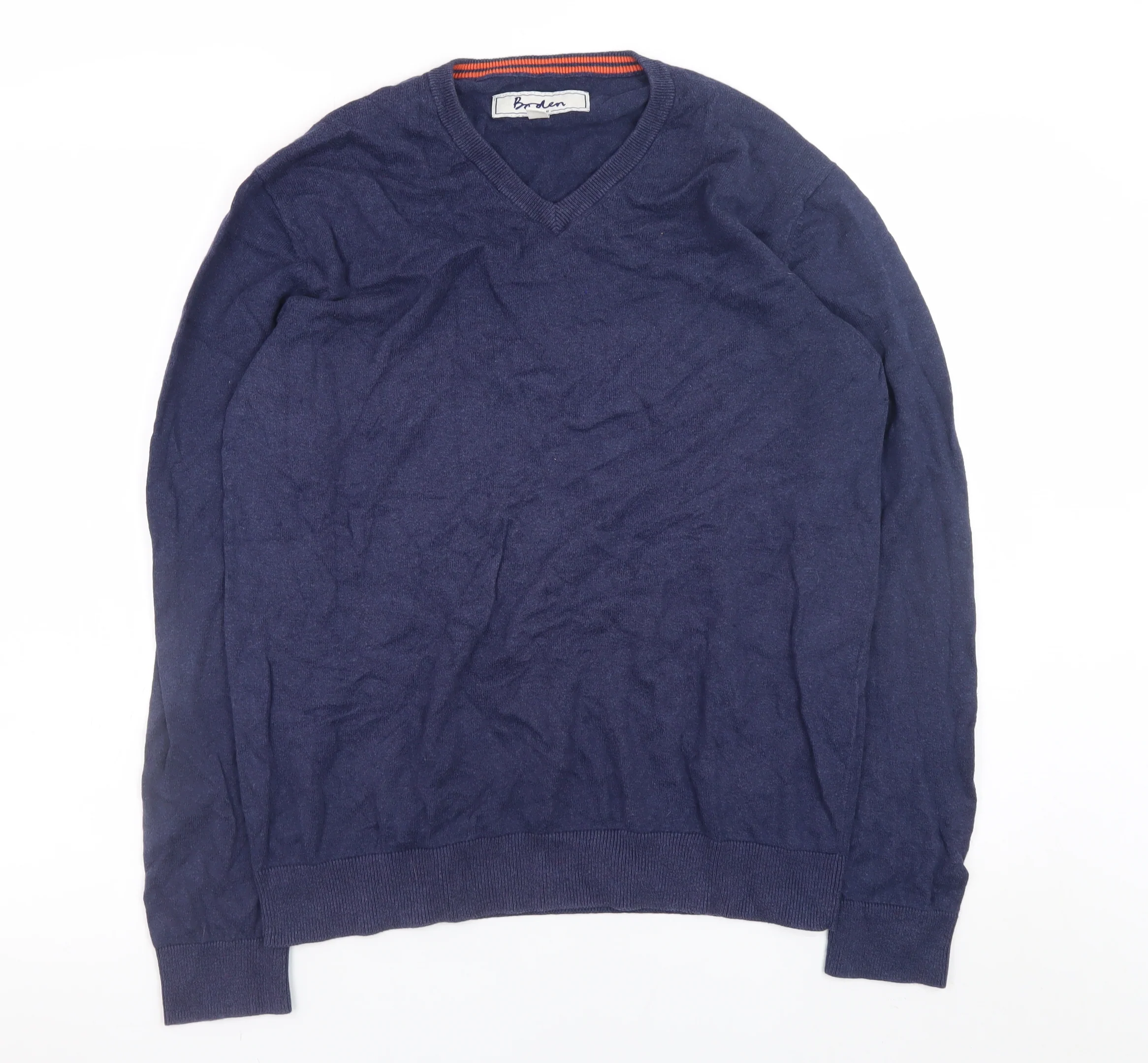 Boden Men’s Blue V-Neck Cotton Cashmere Jumper Size M