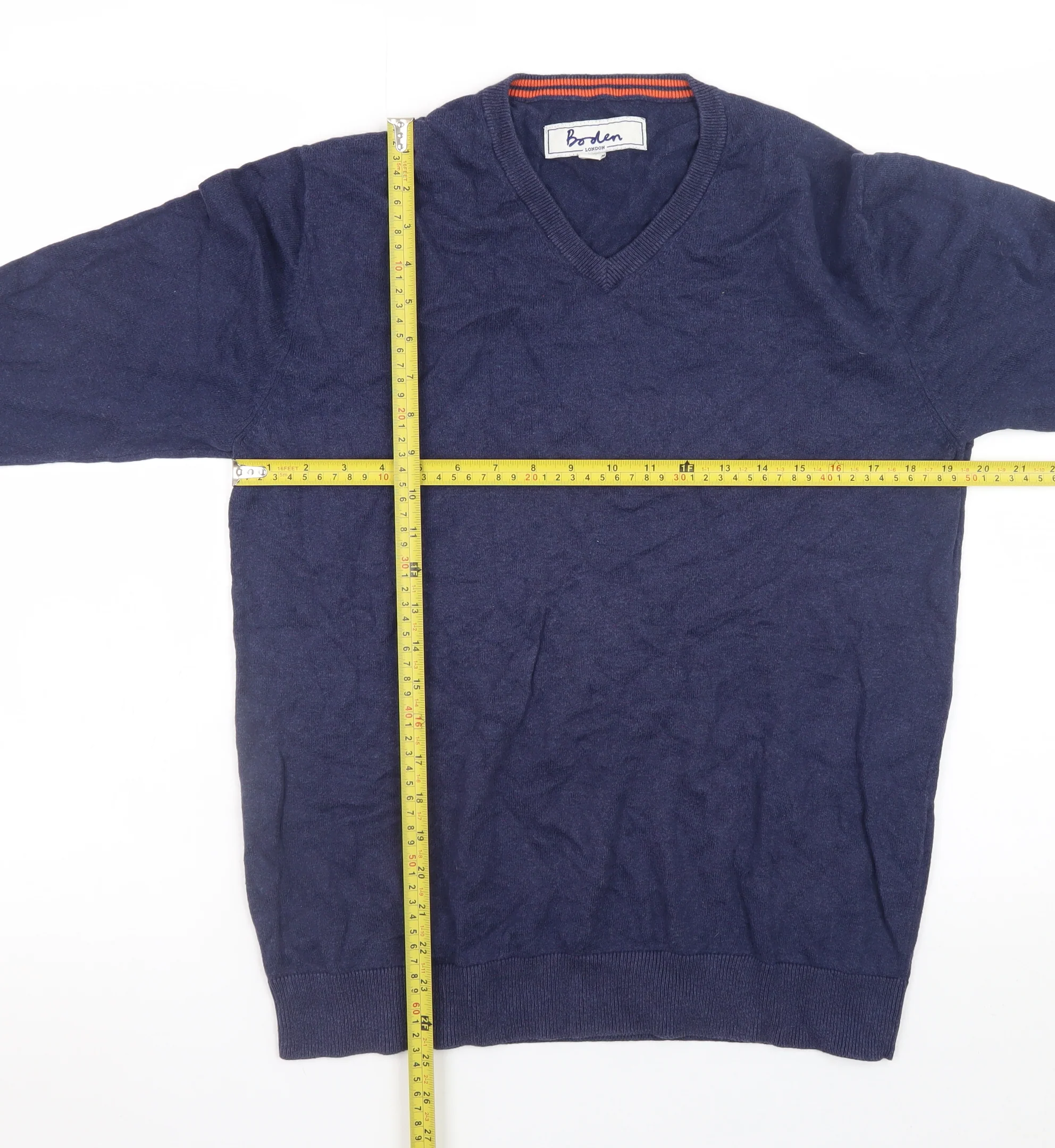 Boden Men’s Blue V-Neck Cotton Cashmere Jumper Size M - Image 2
